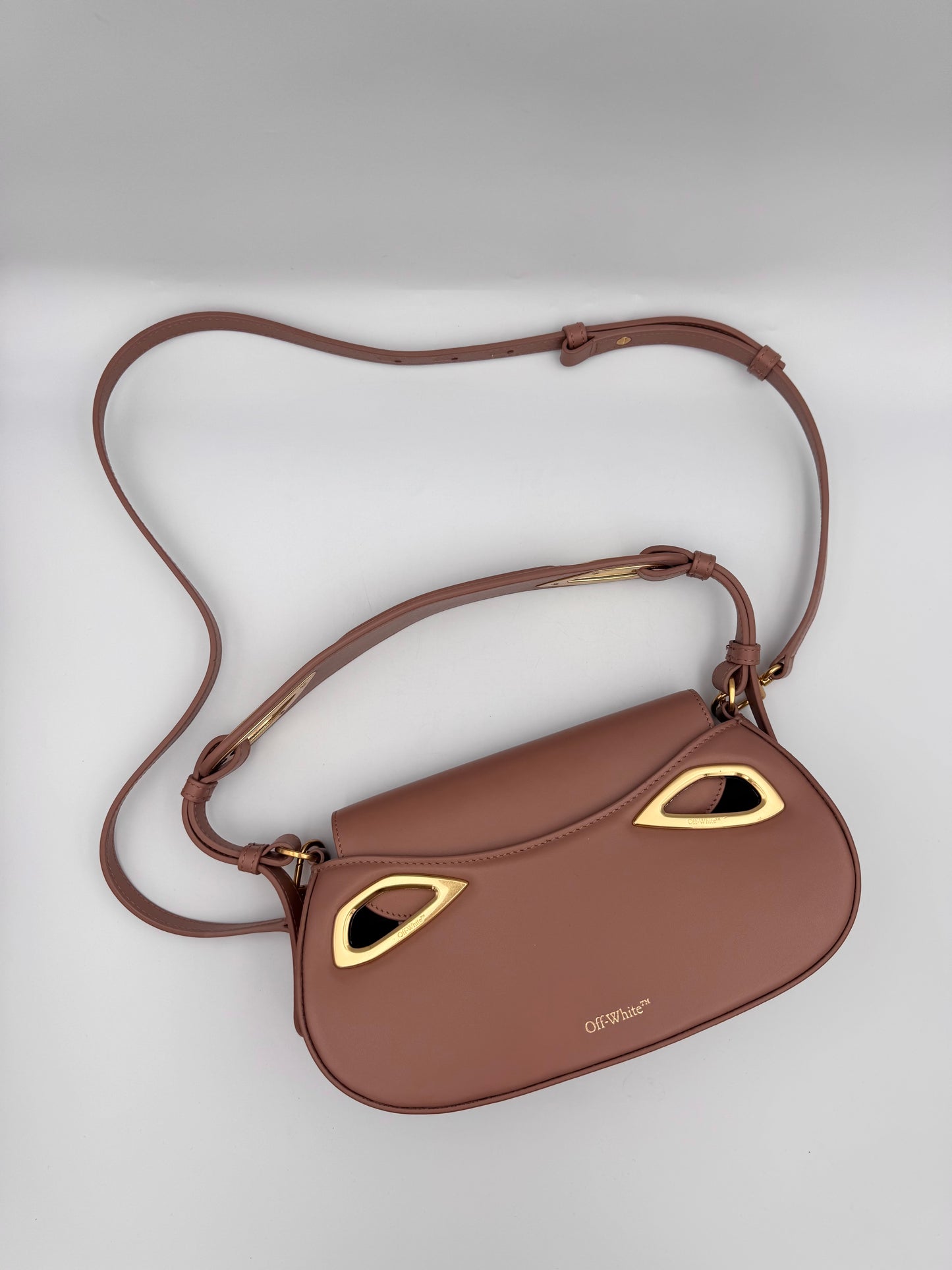 OFF-WHITE Clam Baguette Bag in Beige with Logo