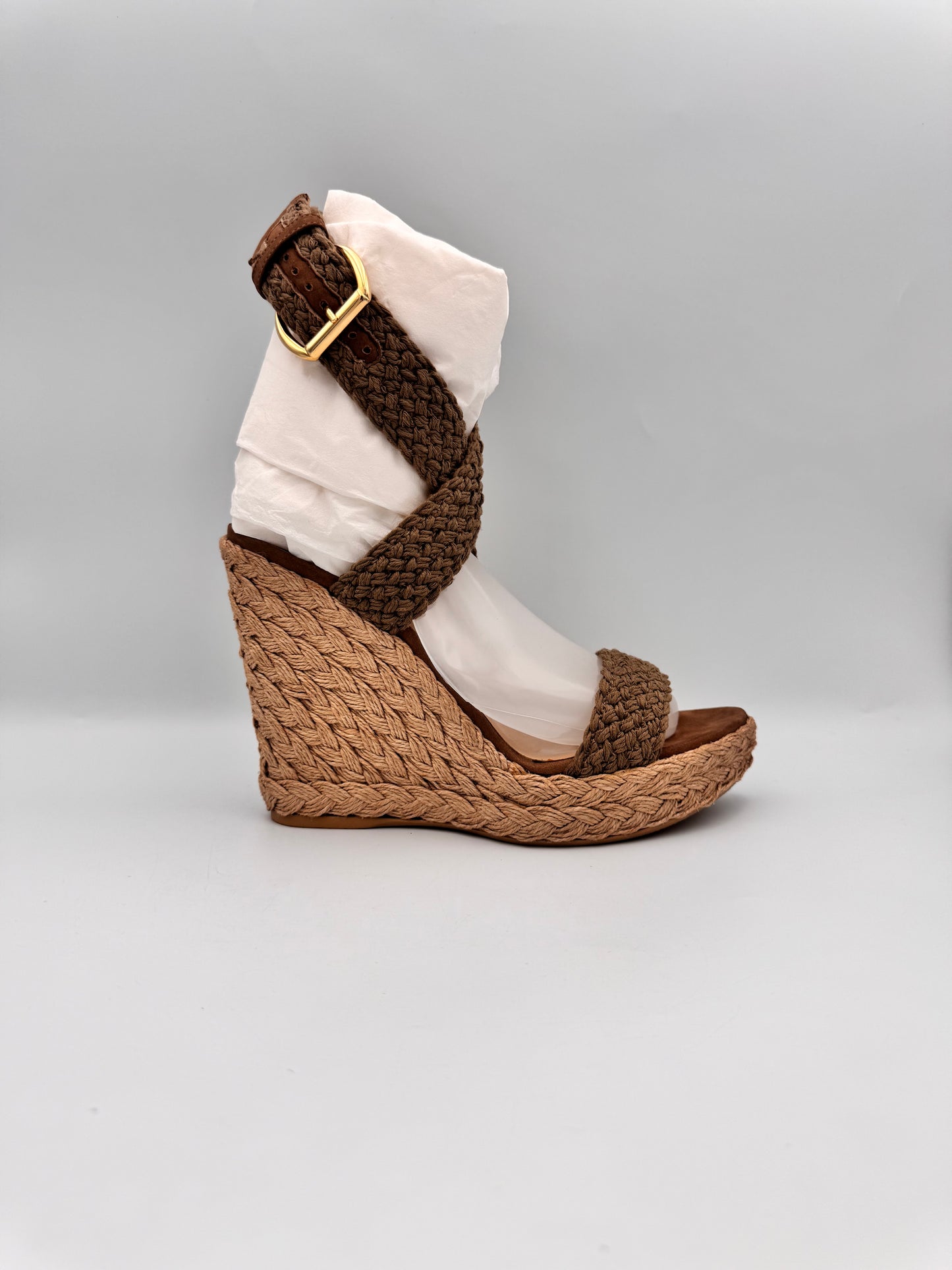 STUART WEITZMAN Woven Khaki Wedge Espadrilles Size 39