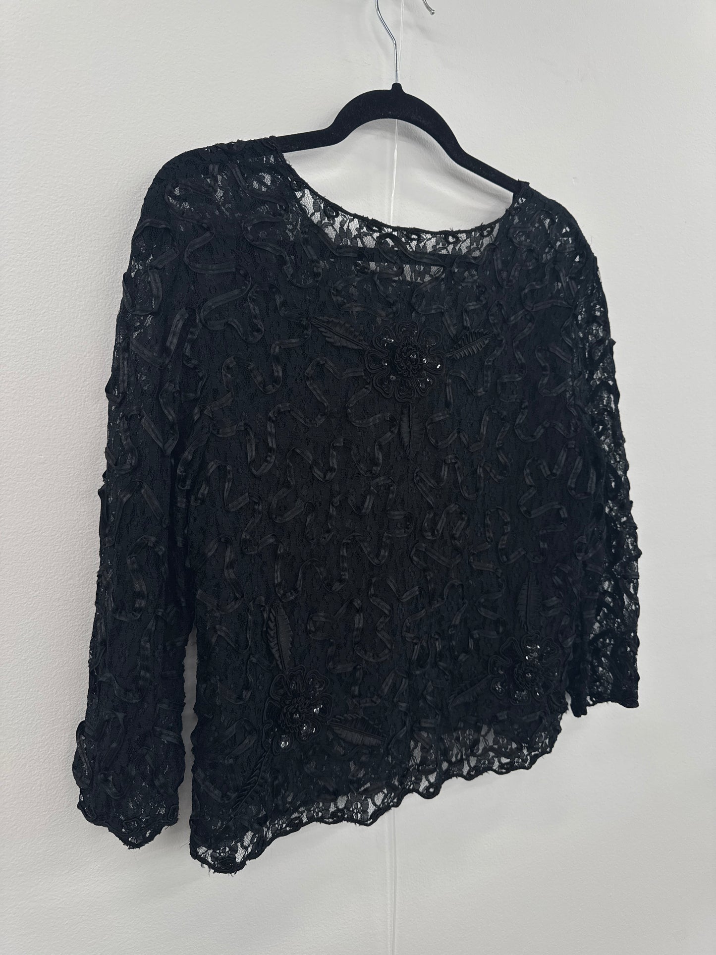 Vintage Black Semi Sheer Embellished Top - Size M/L