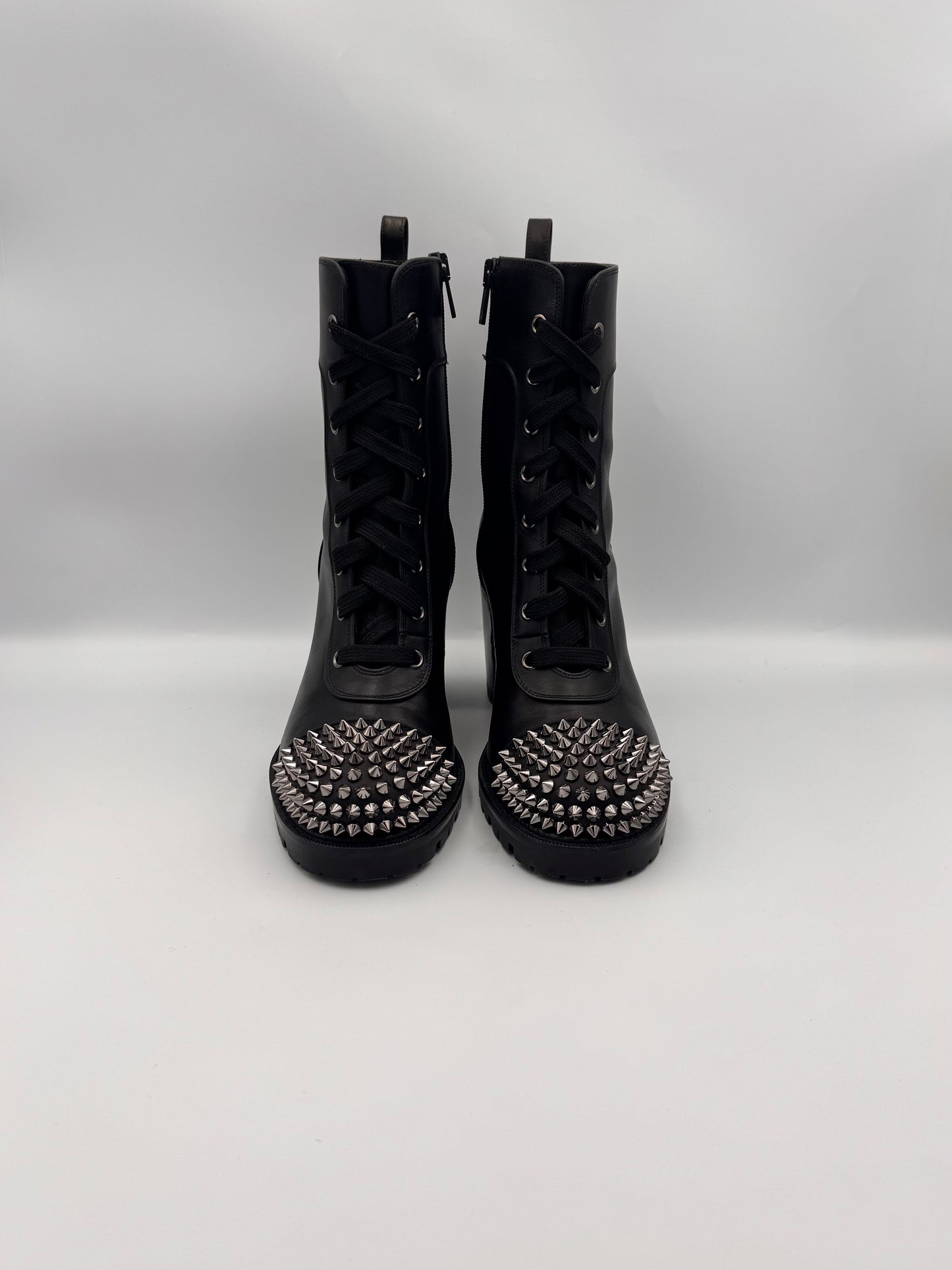 CHRISTIAN LOUBOUTIN Black LaceUp Boots Spikes Size 38.5