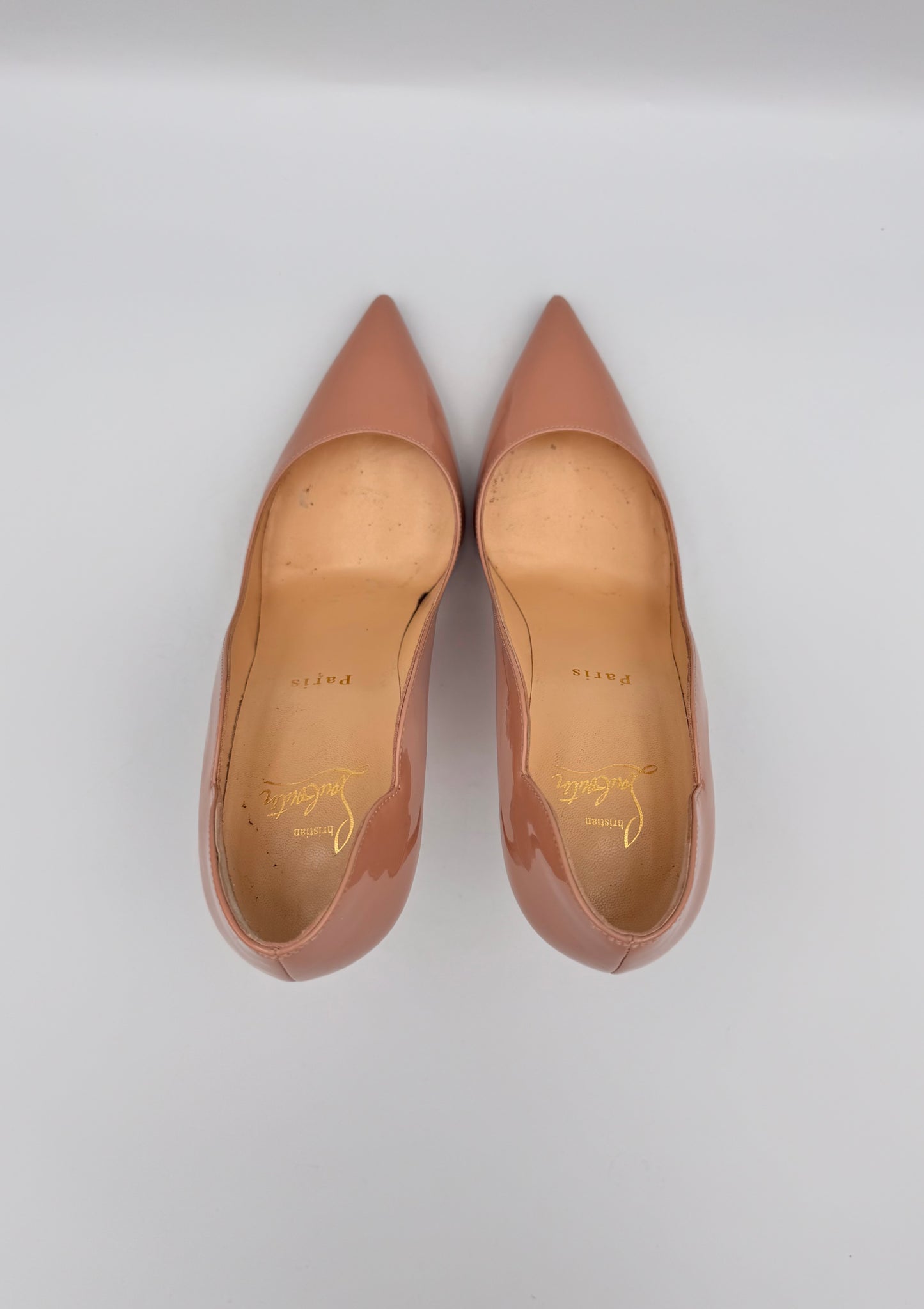 CHRISTIAN LOUBOUTIN Nude Patent Heels Size 37.5