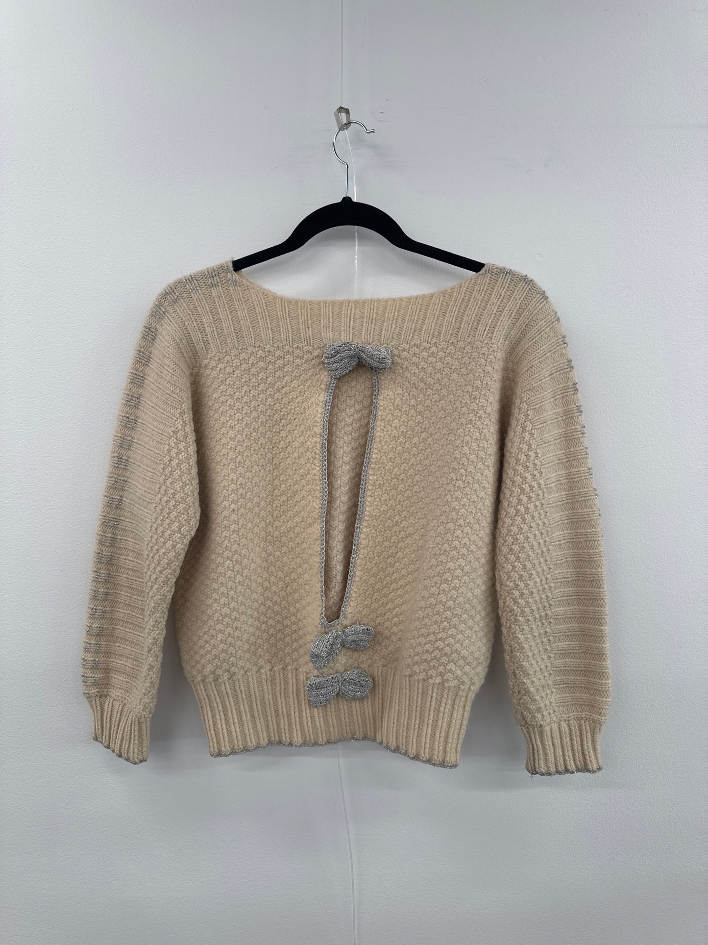 Cream Knit Top with Bow Details - Size S