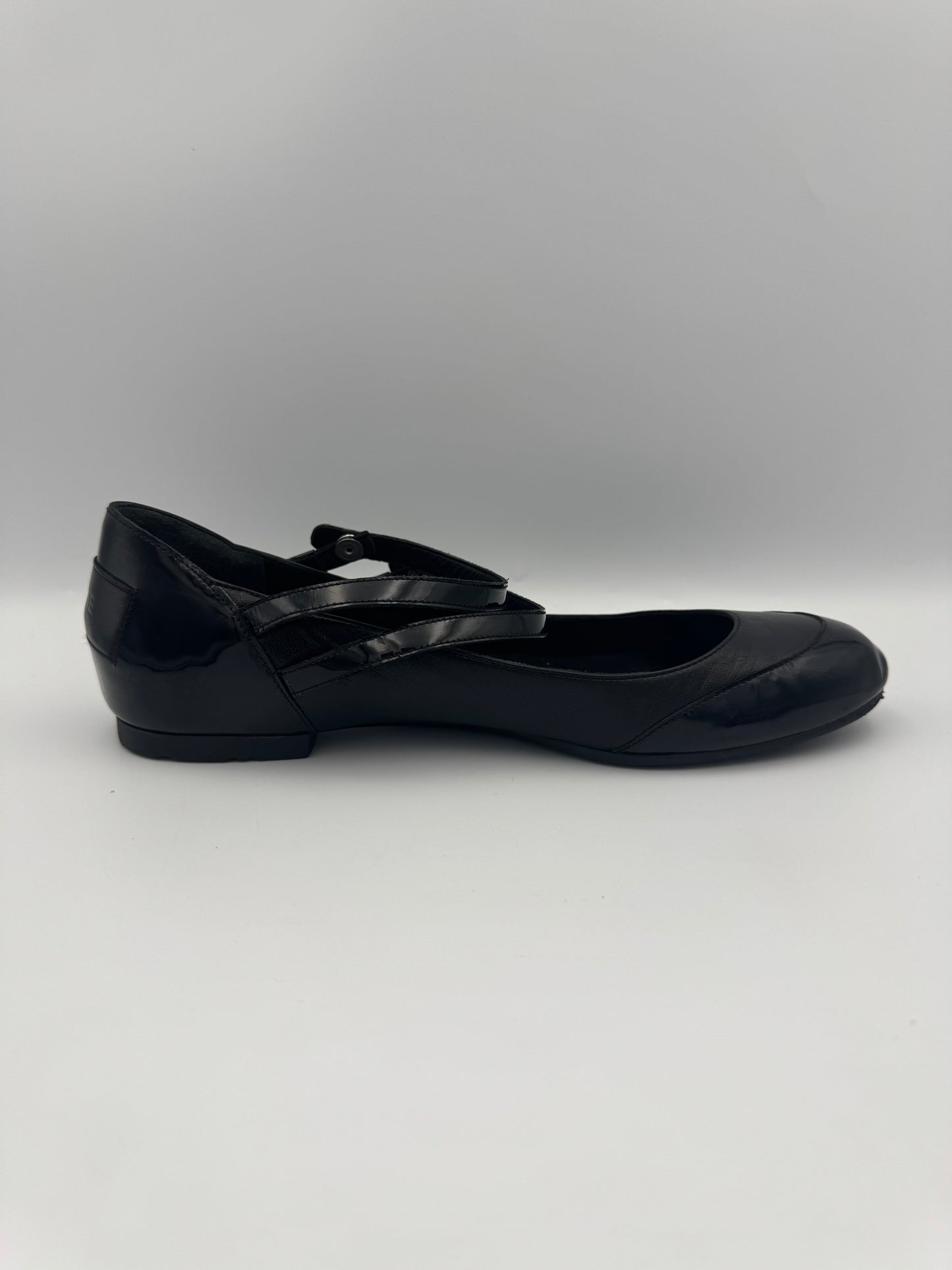 Chanel Mary Jane Black Leather Flats Size 38