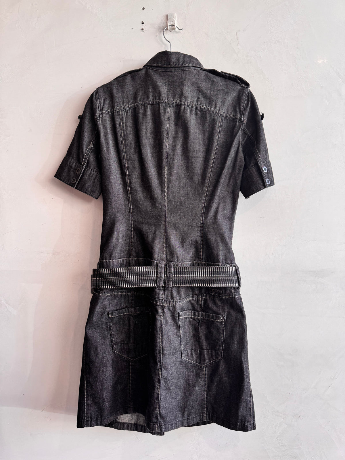 Vintage Esprit Black Denim Dress with Belt - size 8
