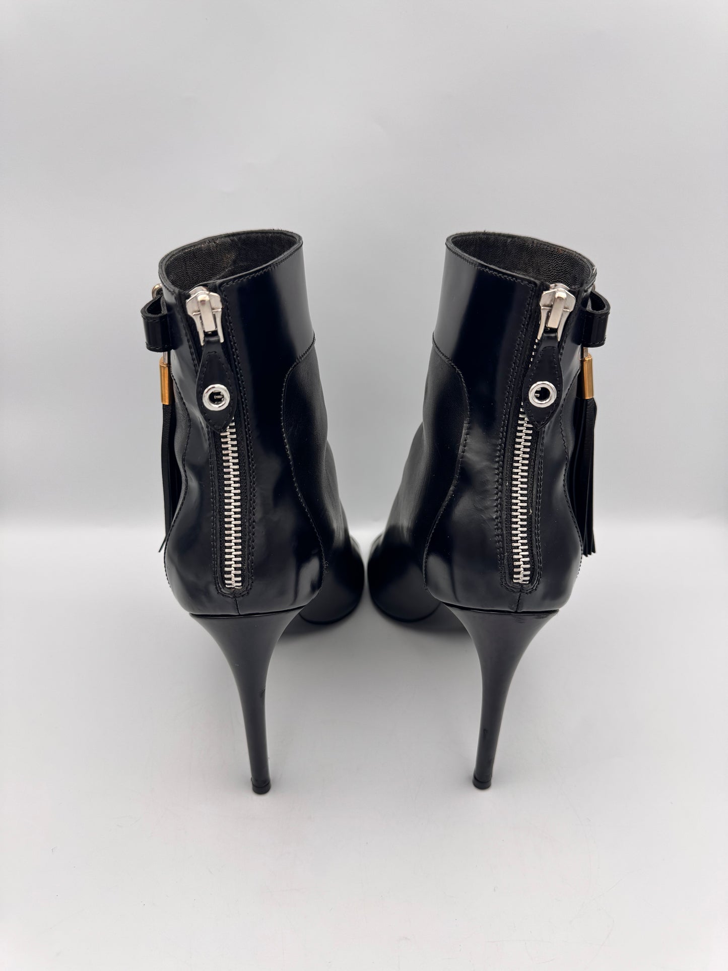 LOUIS VUITTON Black Tassel Peeptoe Booties Size 38.5
