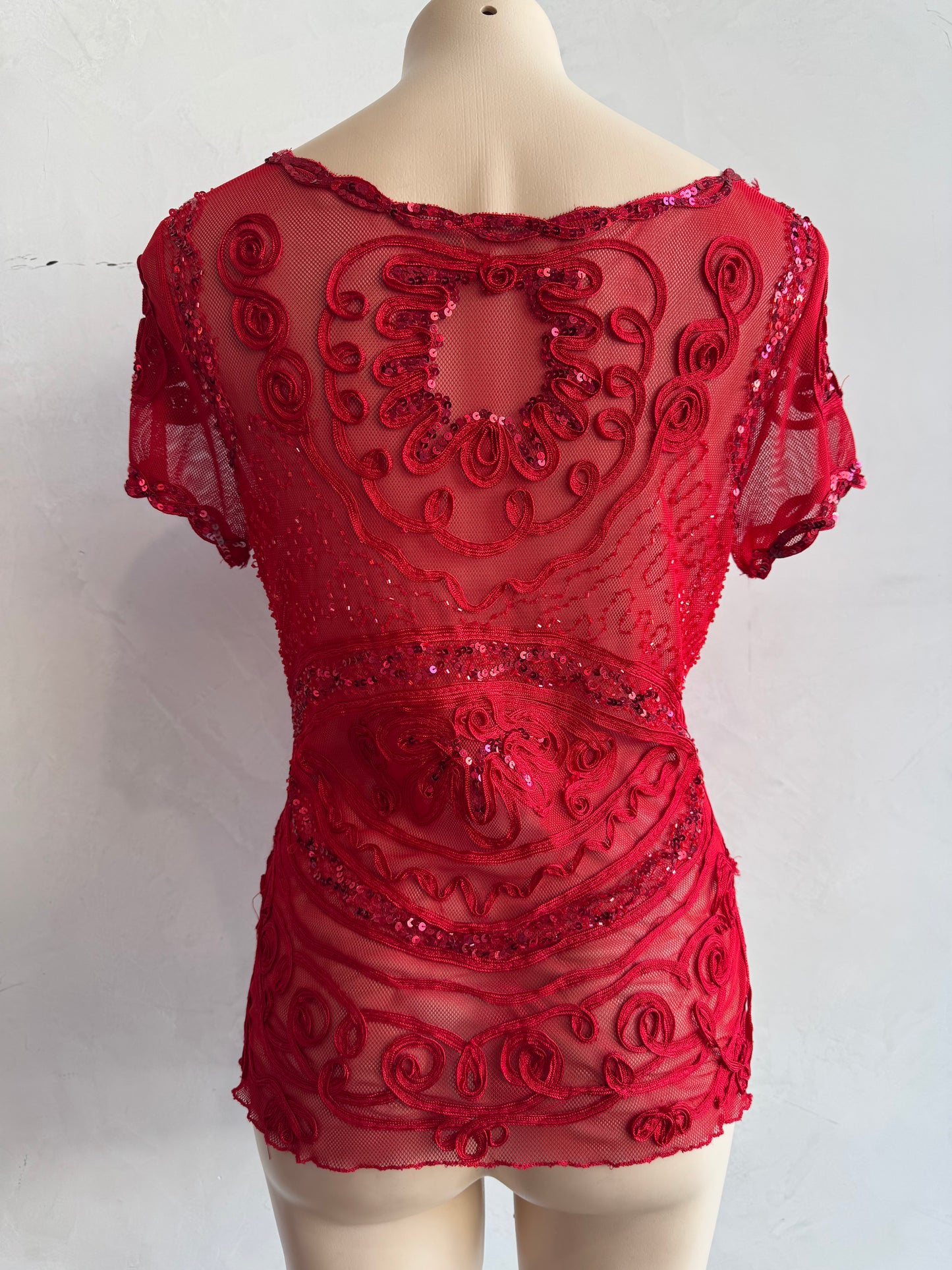 Red Embellished Red Mesh Top - size M/L