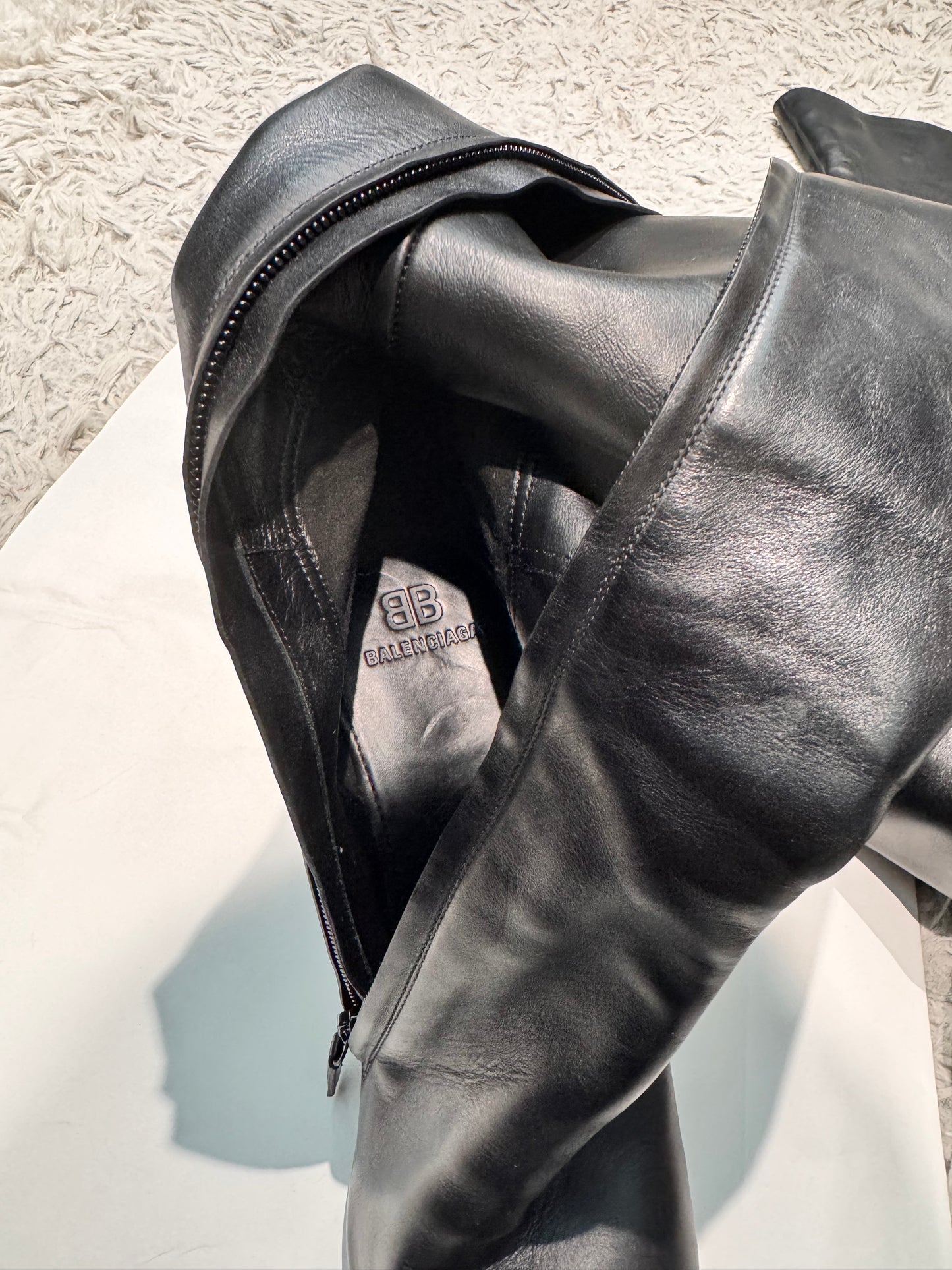 BALENCIAGA Odeon Black Over the Knee Leather Boots size 39
