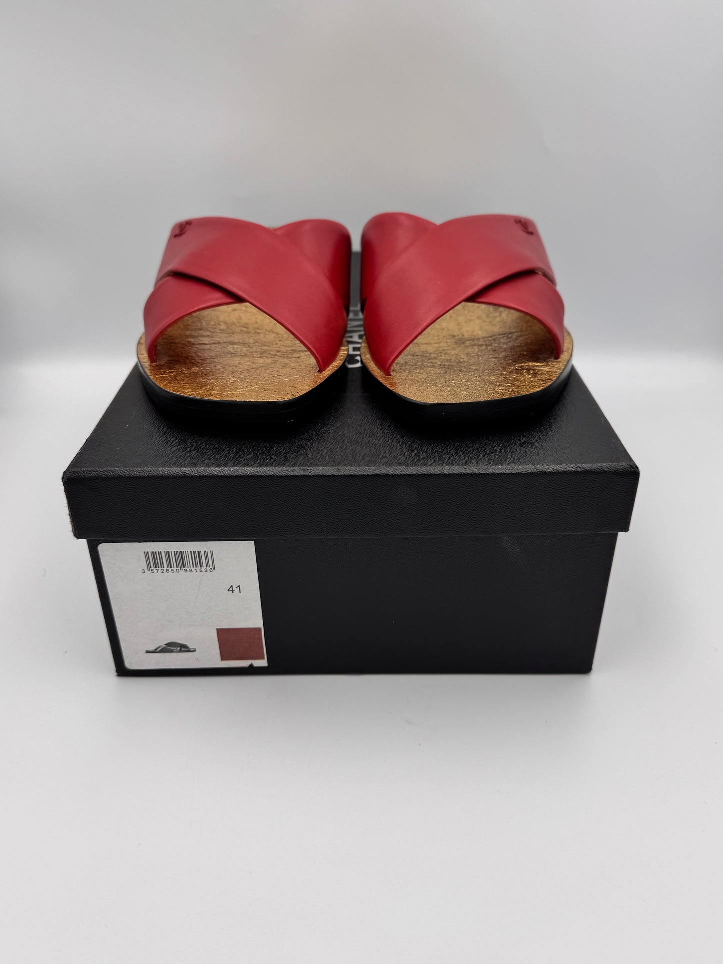Chanel Red Lambskin Leather Mules Size 41C