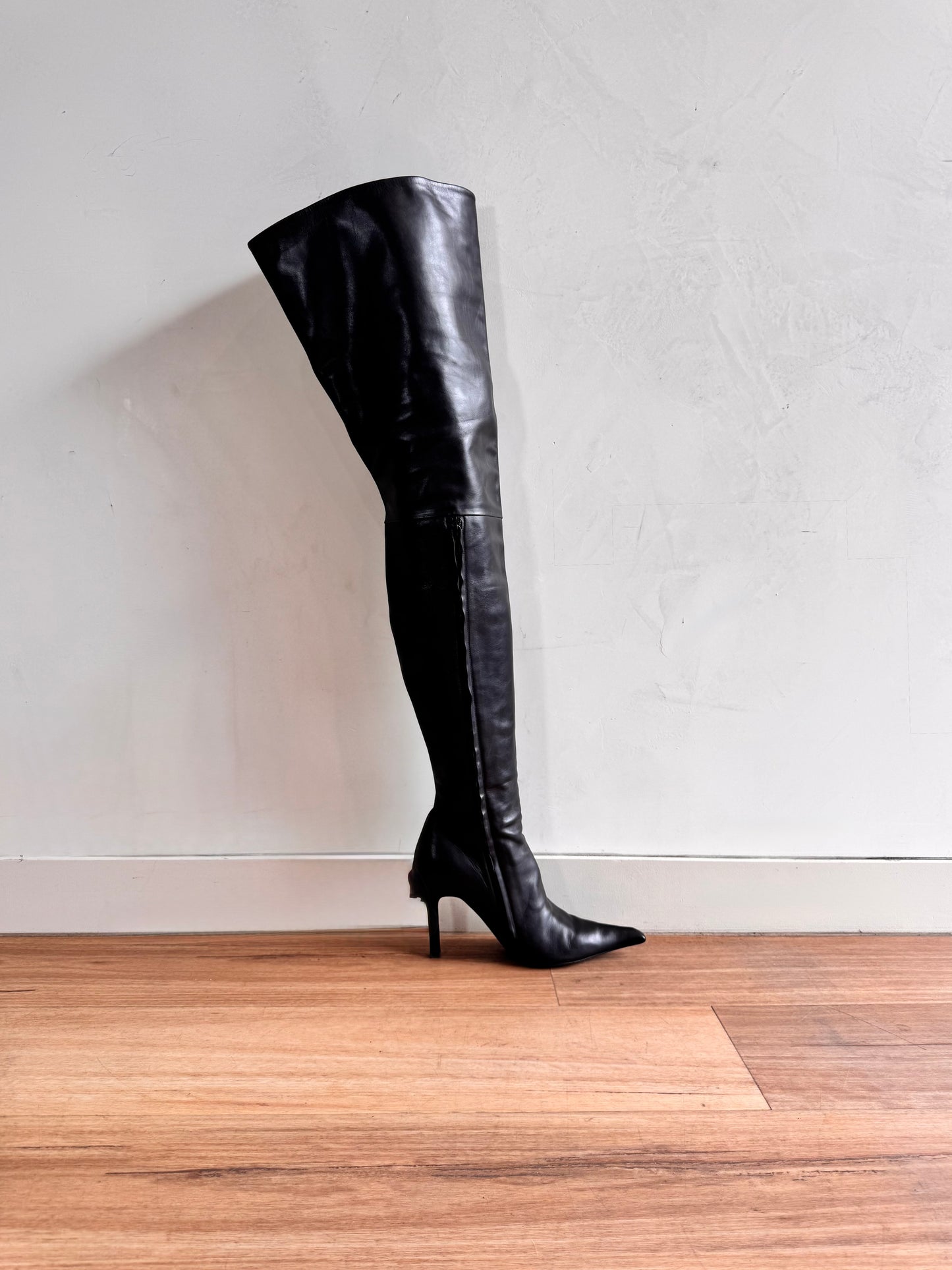 BALENCIAGA Odeon Black Over the Knee Leather Boots size 39
