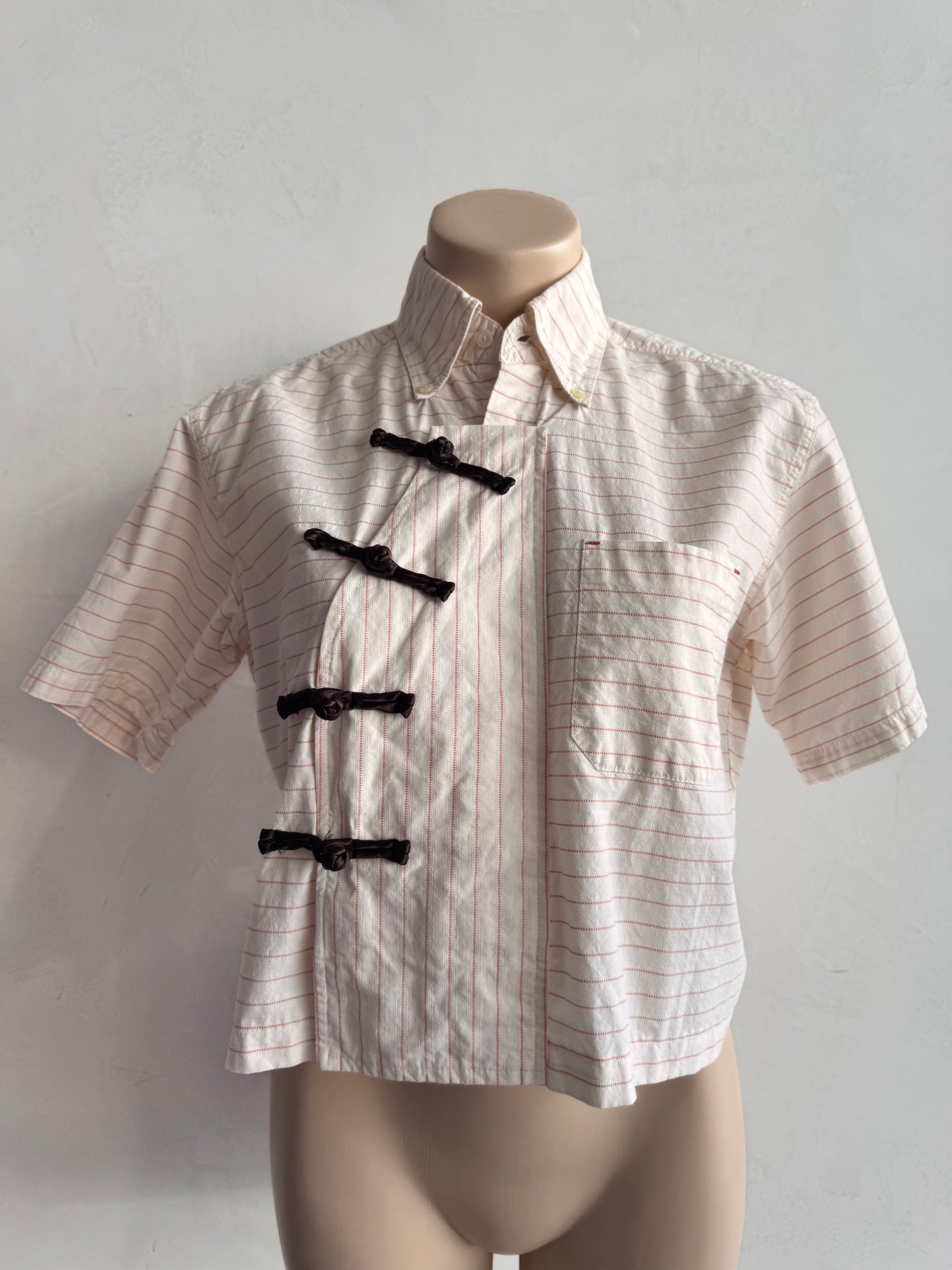 Upcycled IXIZ Oranges and Cream stripe shirt - size S