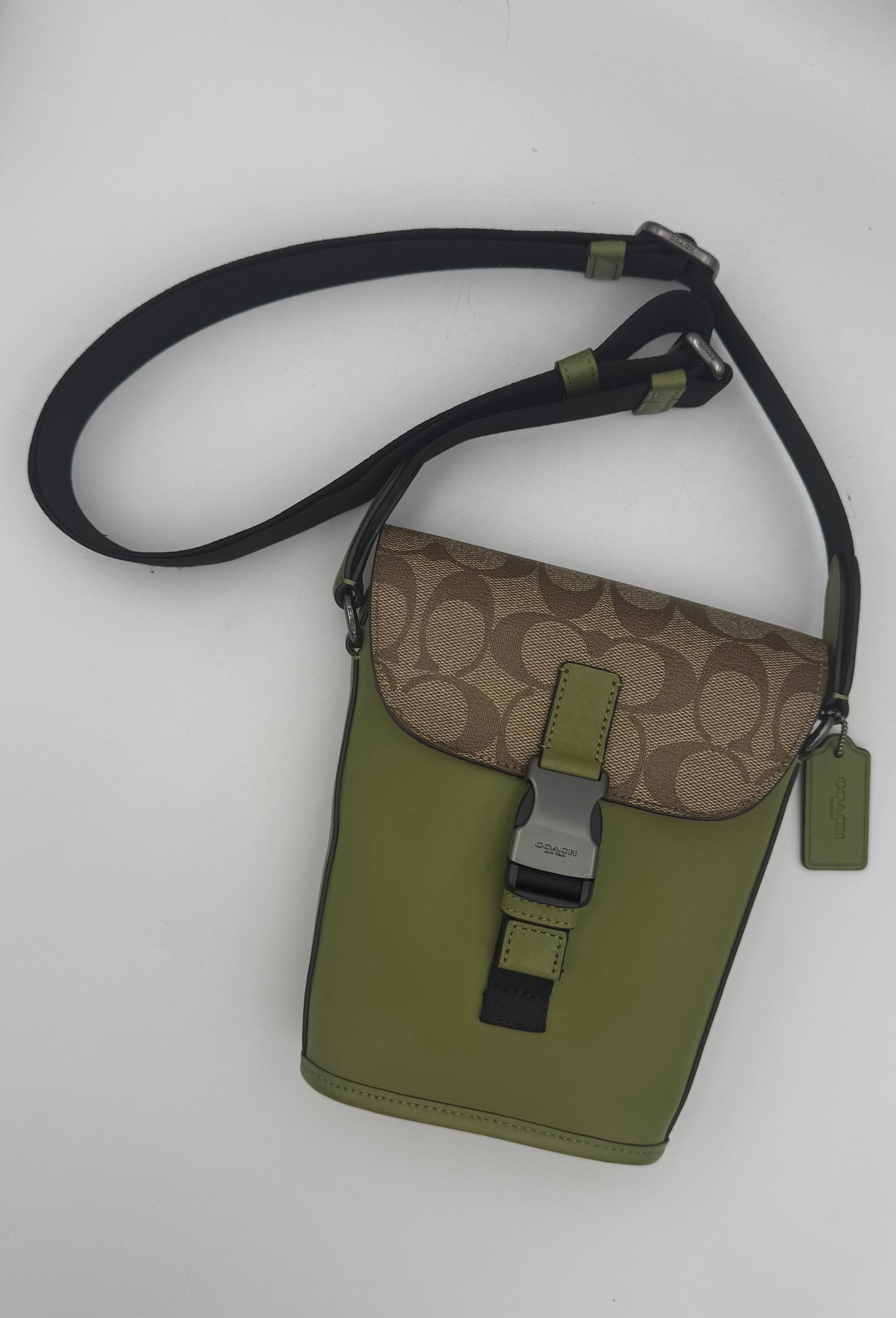 Coach Men's Track Small Flap Crossbody Signature Khaki Olive Green CC027