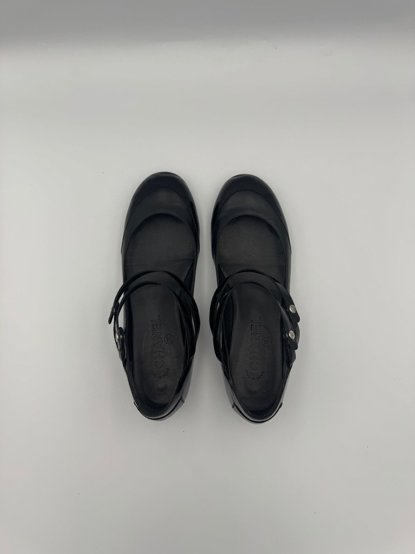 Chanel Mary Jane Black Leather Flats Size 38