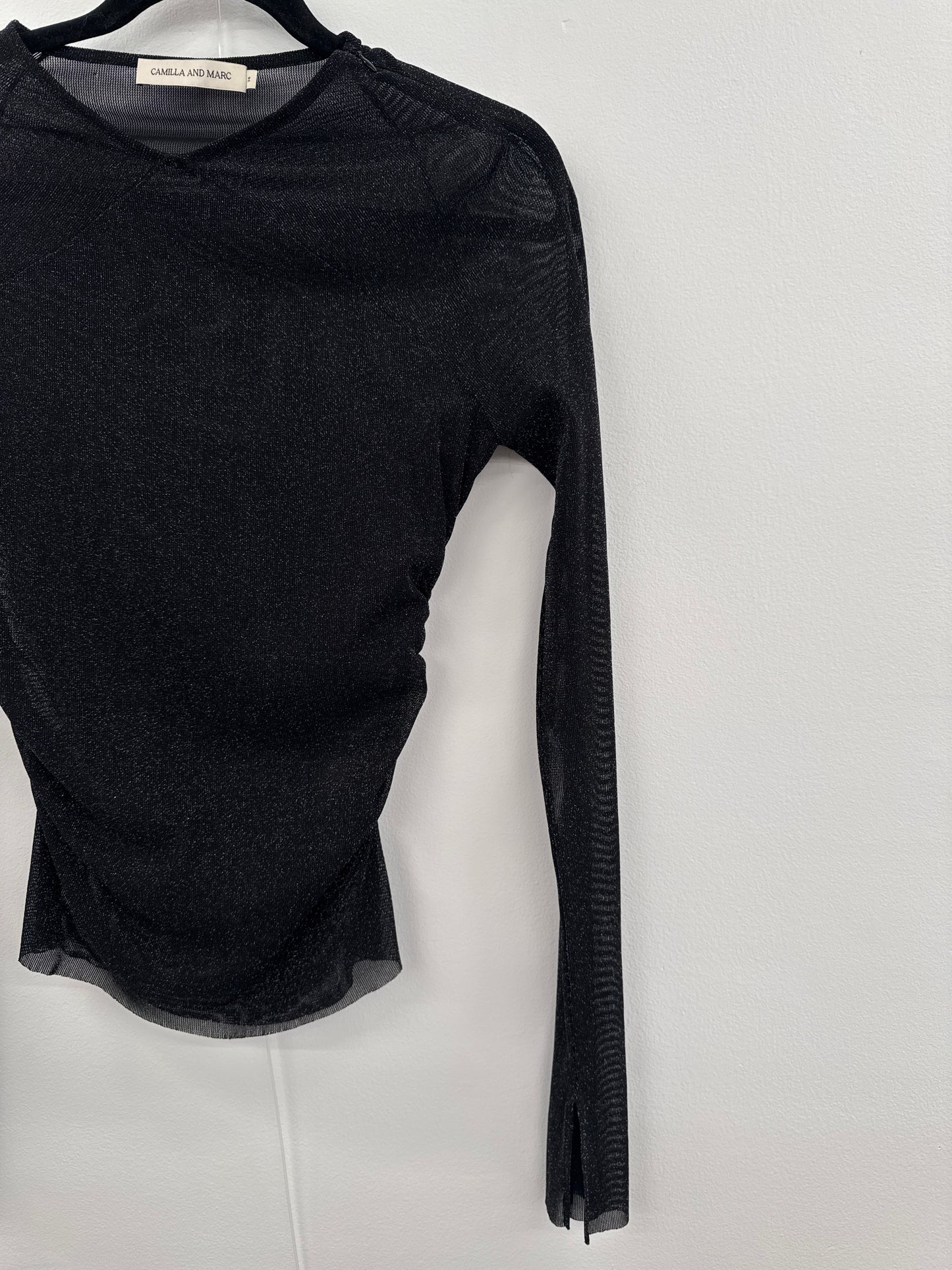 C&M Black Mesh Top - size 14