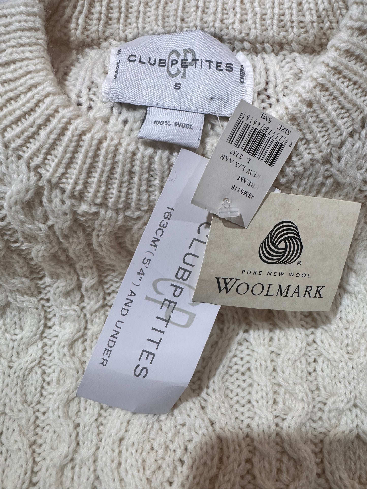 Club petites wool cable jumper NWT - size S