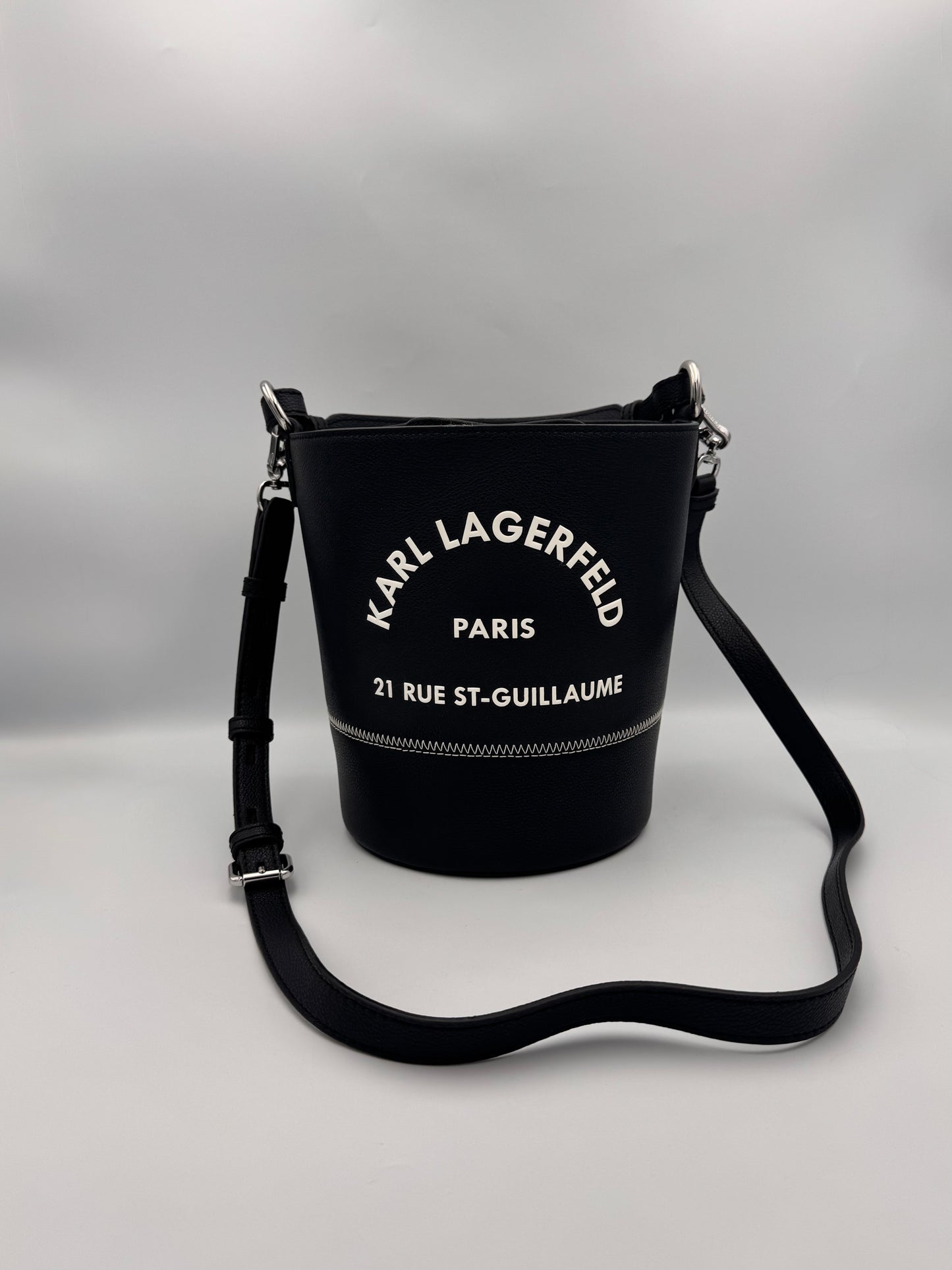KARL LAGERFELD Black Leather Bucket Bag