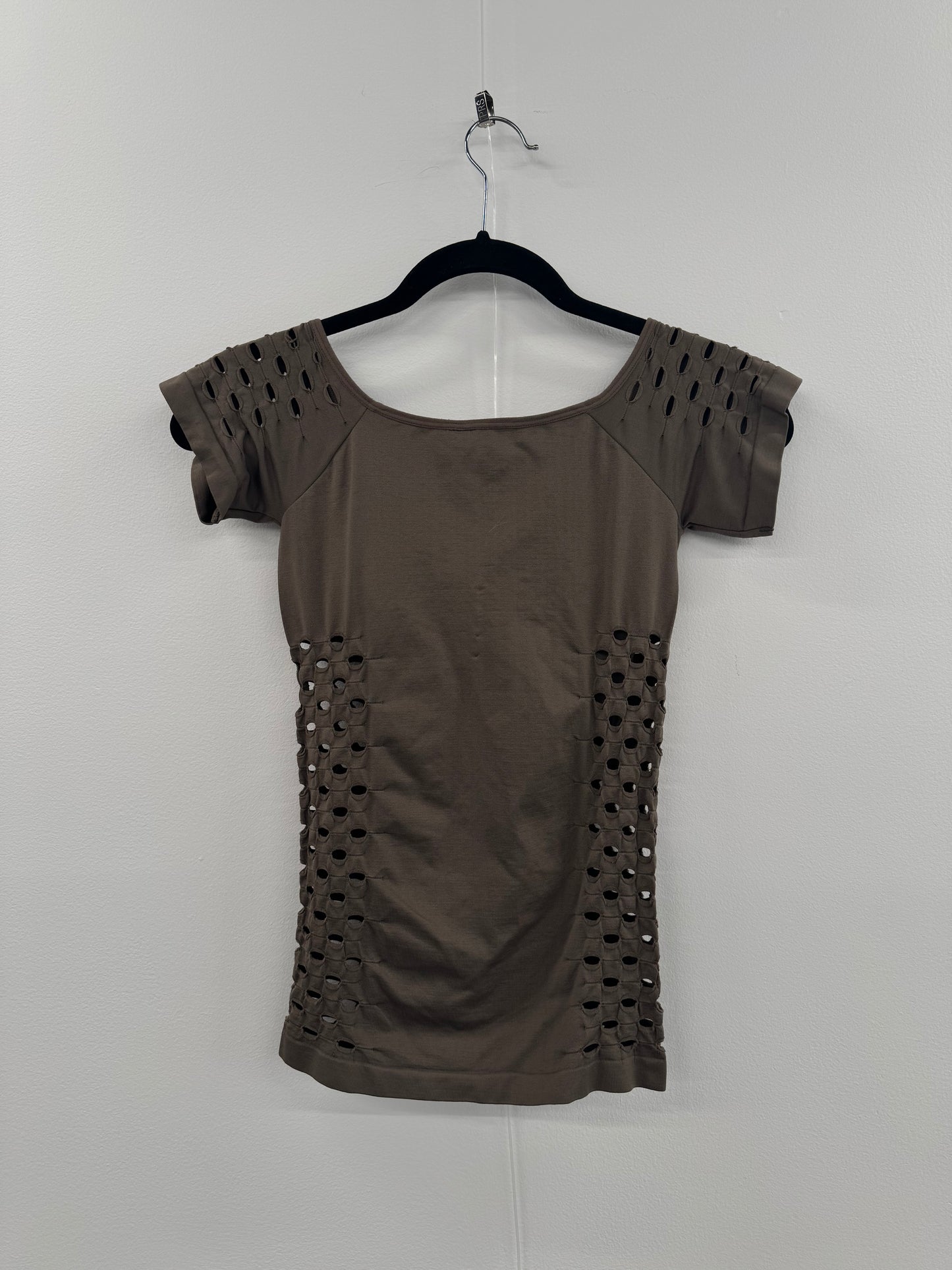Taupe Perforated Zipup Top - Size S