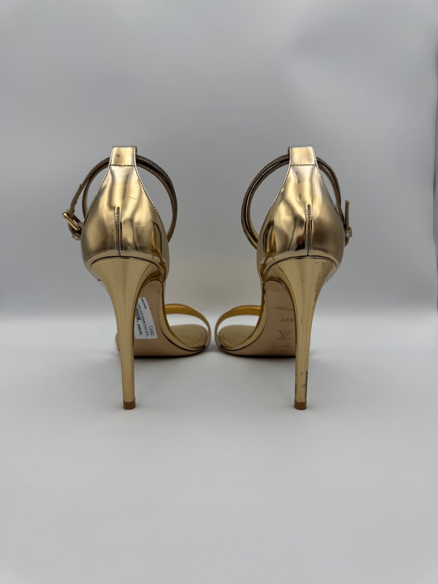 LOUIS VUITTON Gold Strappy Heels 38.5