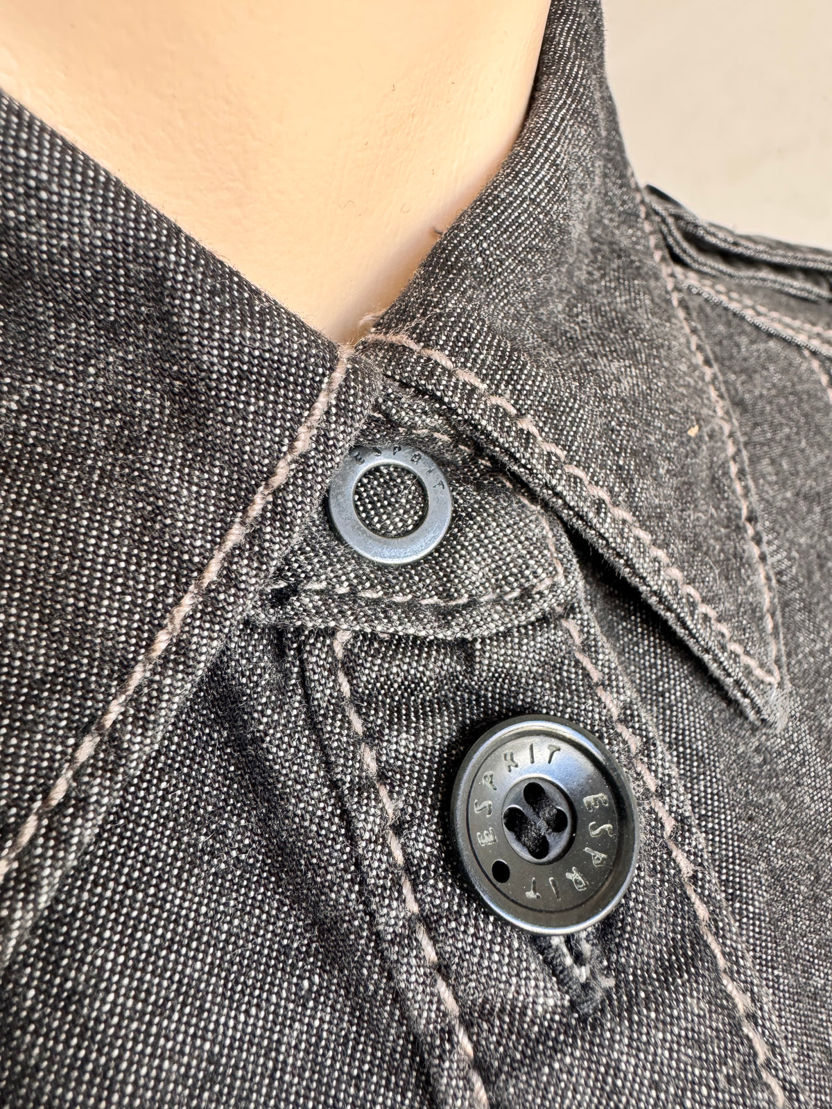 Vintage Esprit Black Denim Dress with Belt - size 8