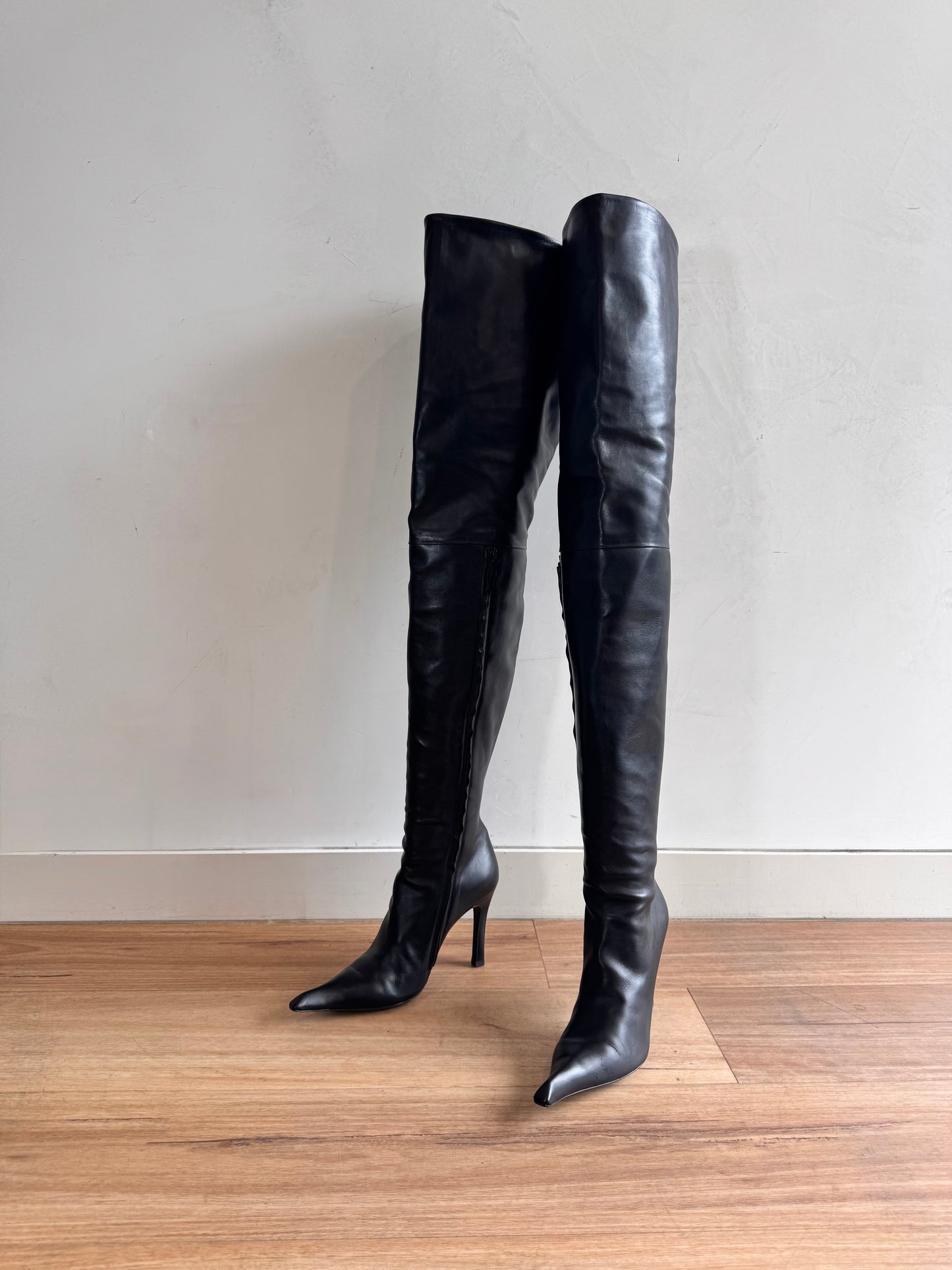 BALENCIAGA Odeon Black Over the Knee Leather Boots size 39