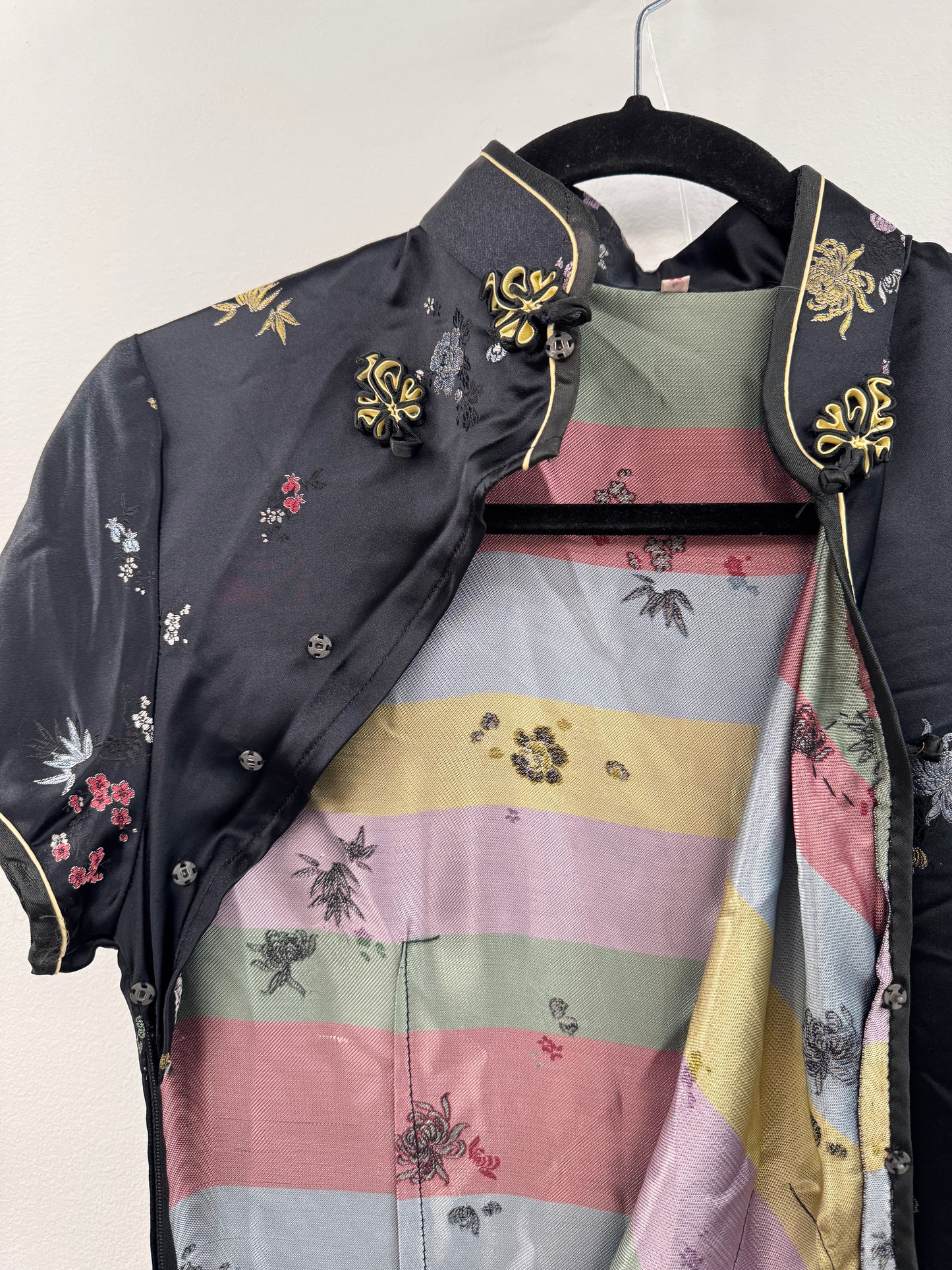 Vintage Black Mandarin satin dress - Sz S