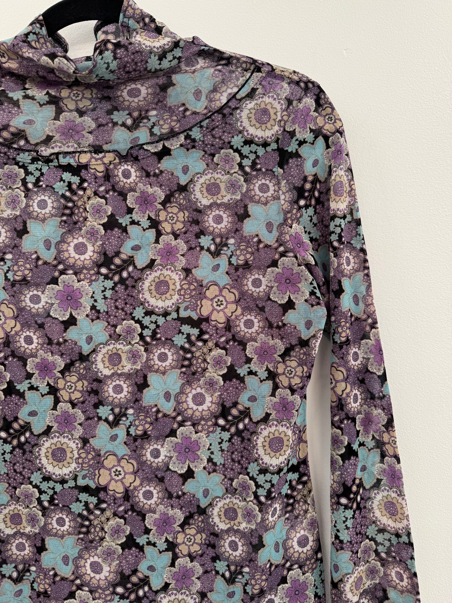 Purple Mesh Print Top - Size S