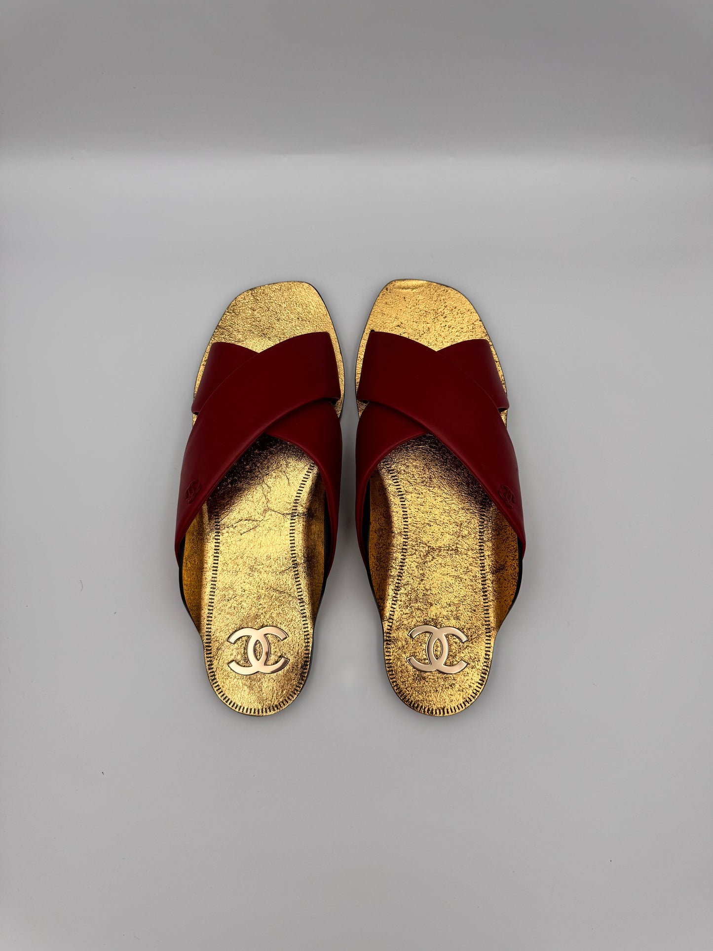 Chanel Red Lambskin Leather Mules Size 41C