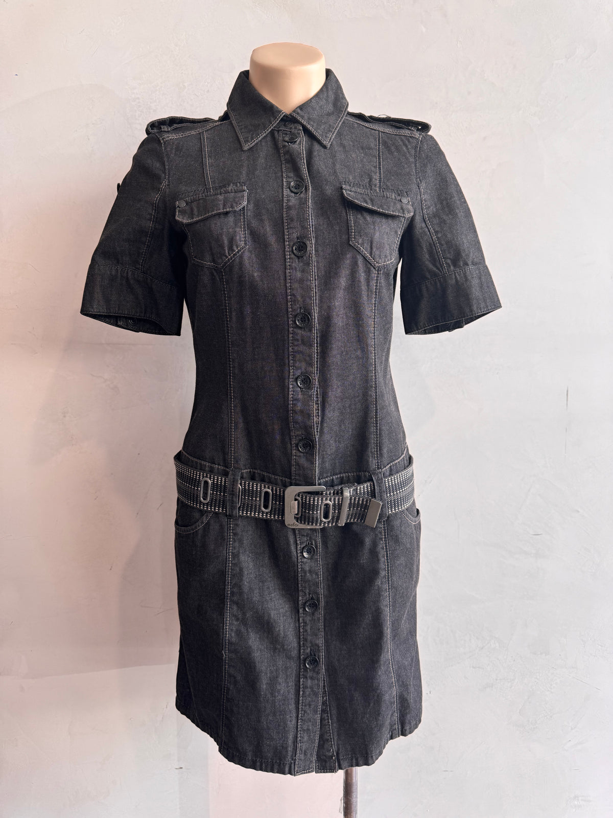 Vintage Esprit Black Denim Dress with Belt - size 8