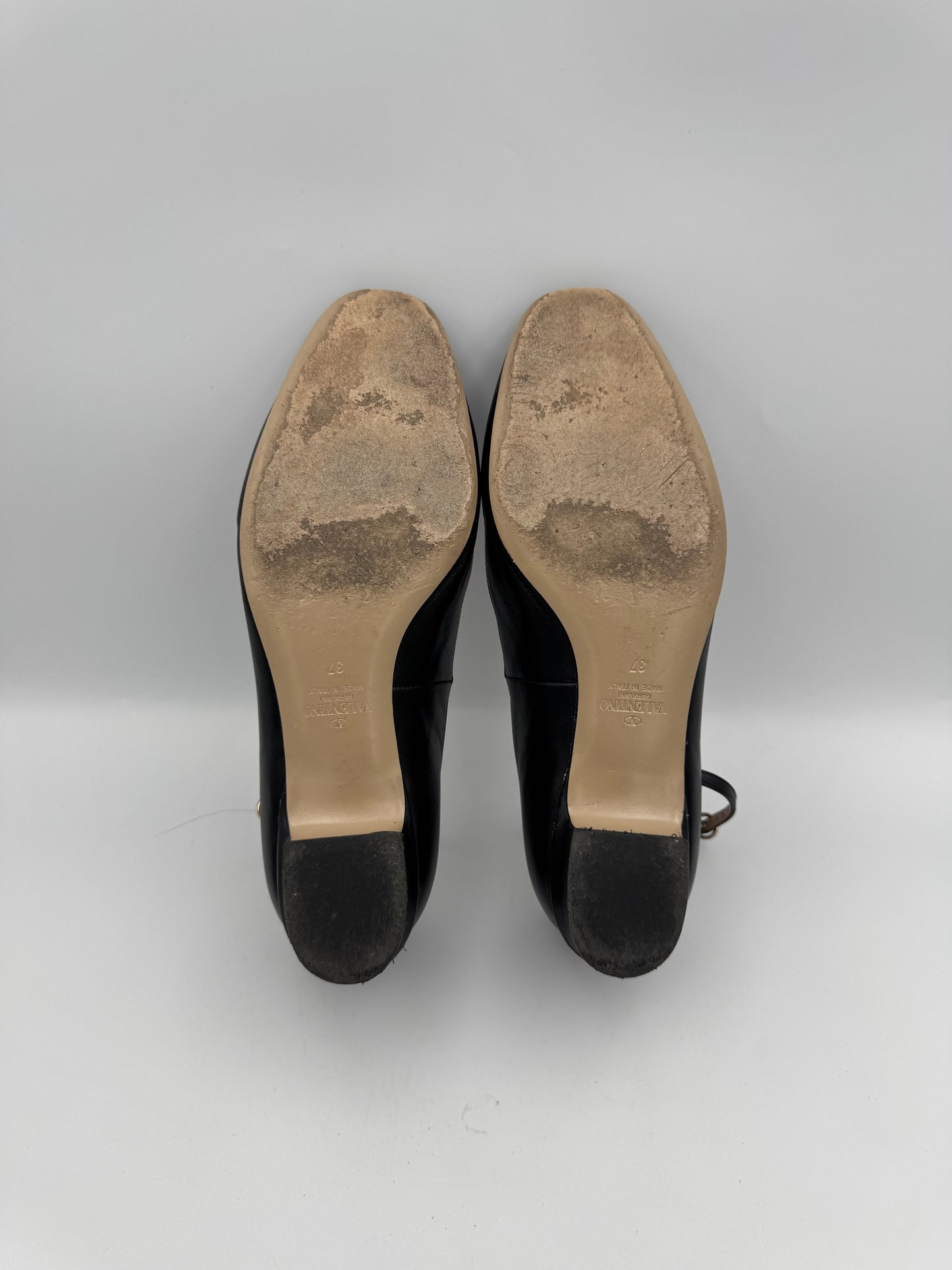 VALENTINO Black Leather Tango Ankke Cuff Flats Size 37