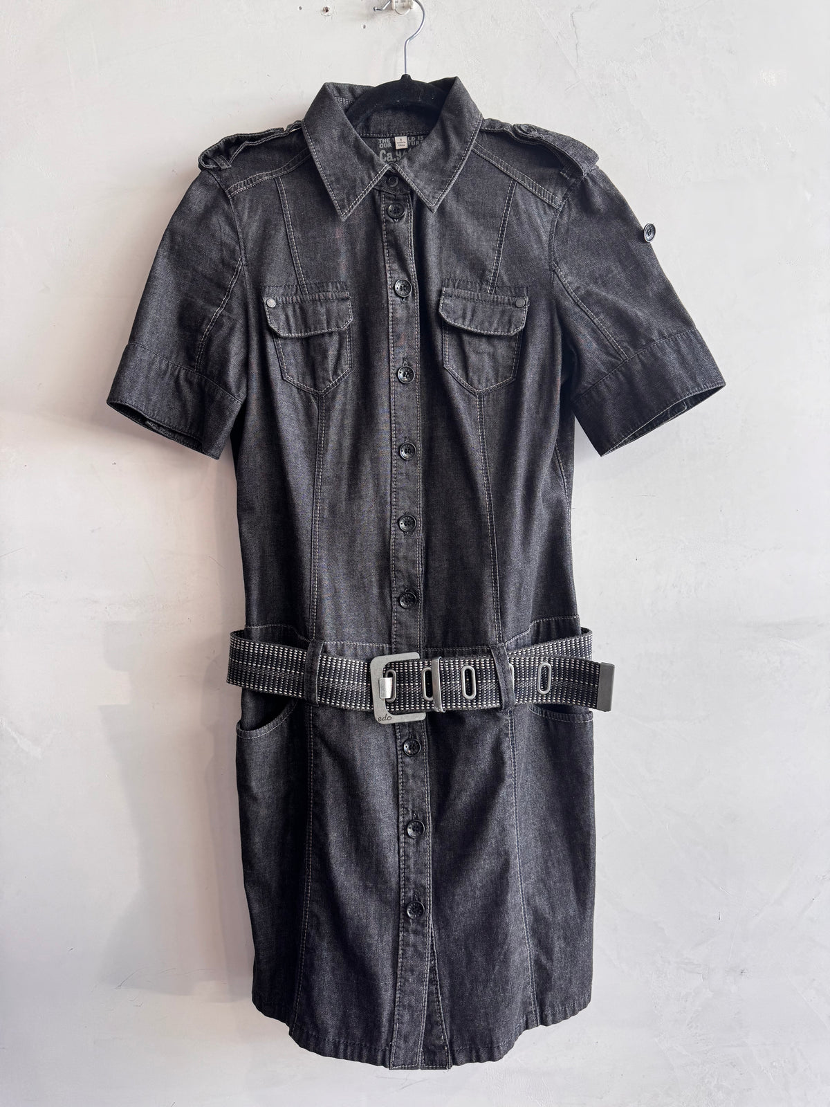 Vintage Esprit Black Denim Dress with Belt - size 8