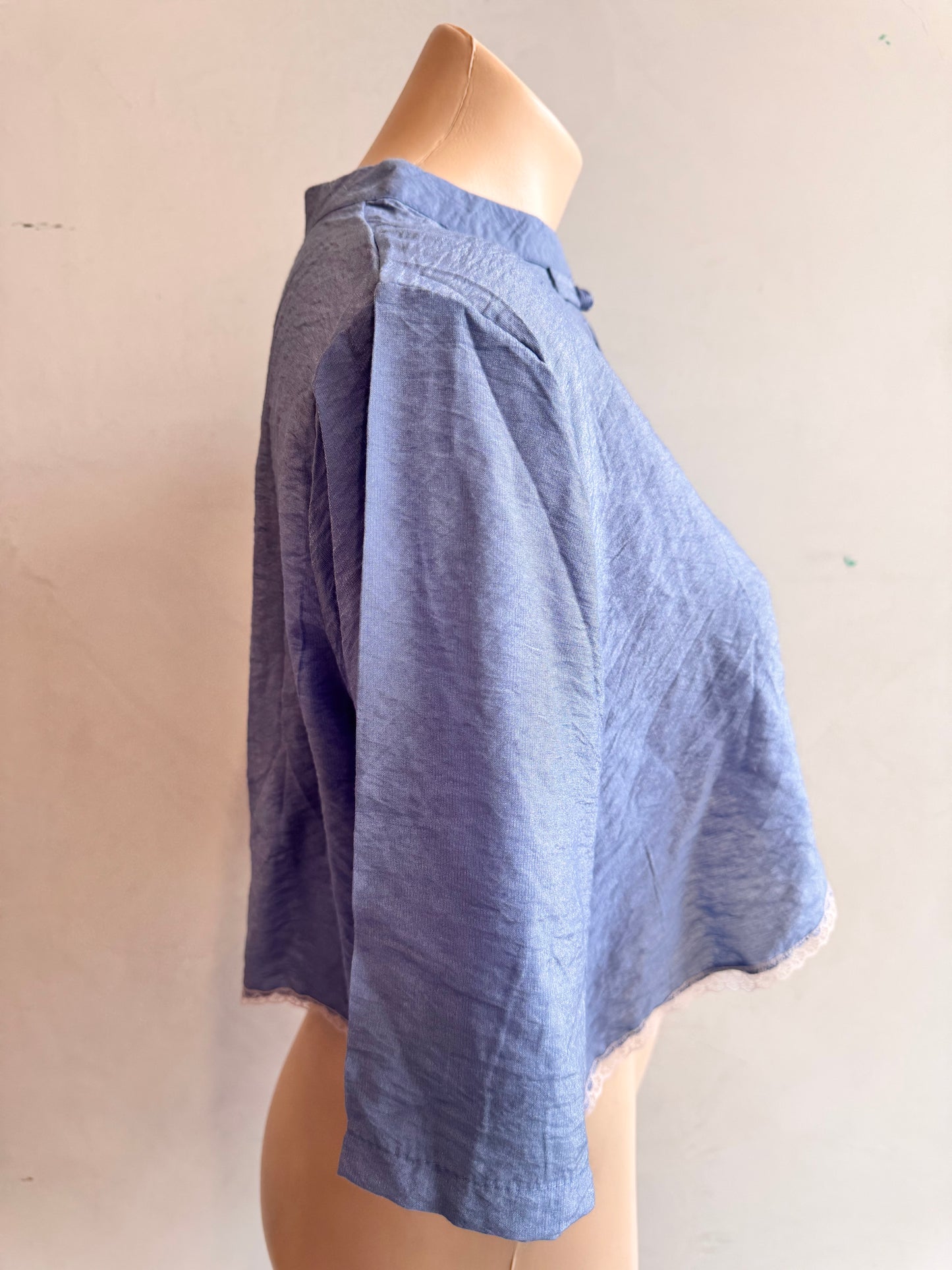 Upcycled Blue Cherry blossom blouse -size S