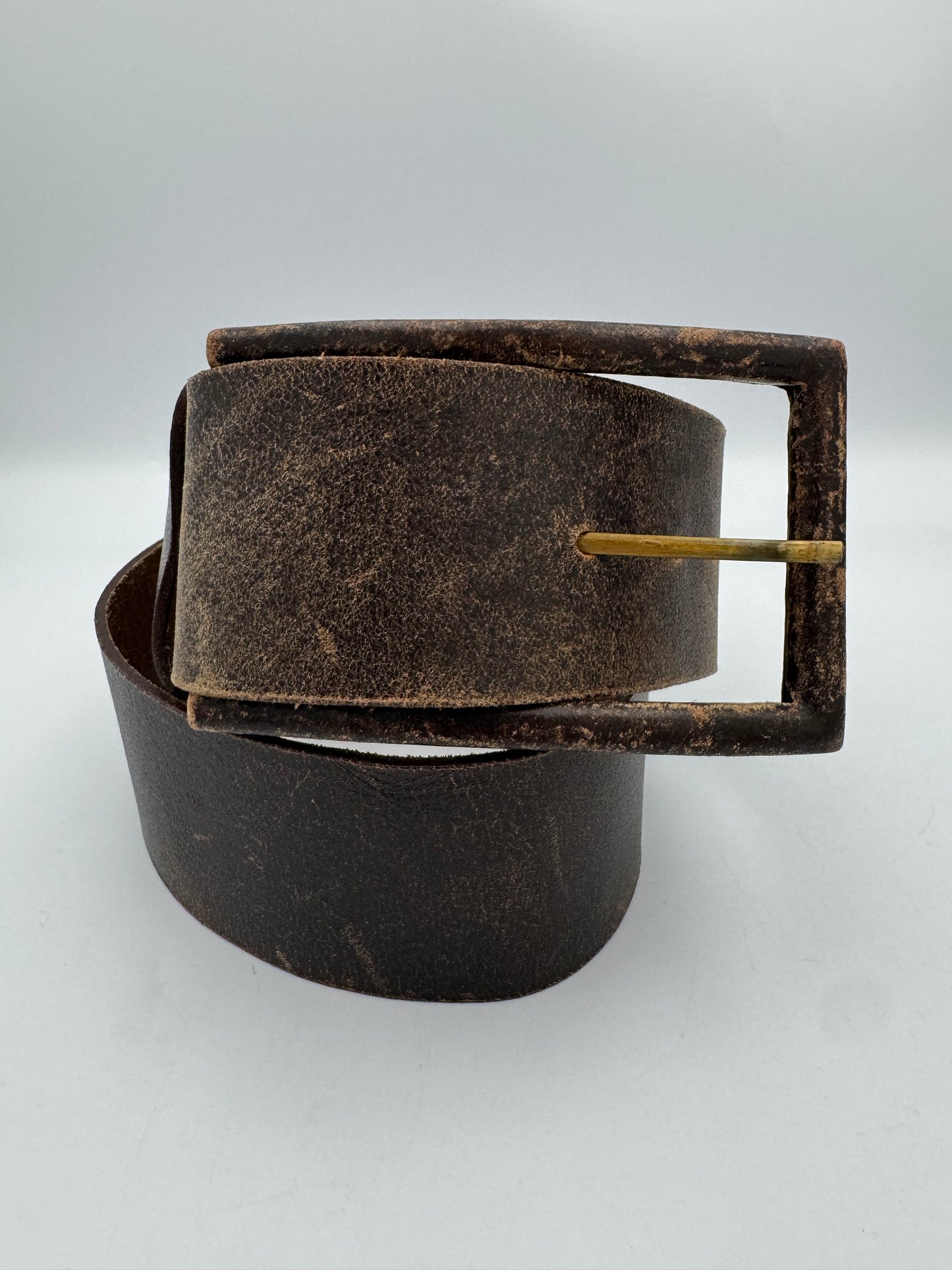 Brown Leather Belt with Large Buckle