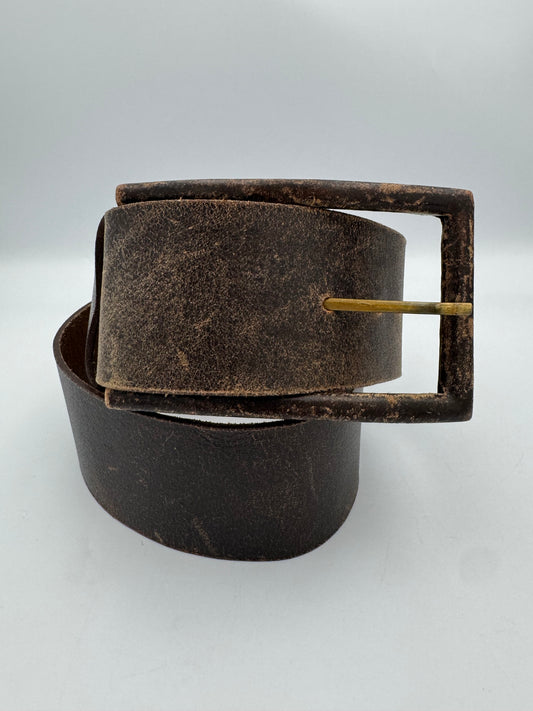 Brown Leather Belt with Large Buckle