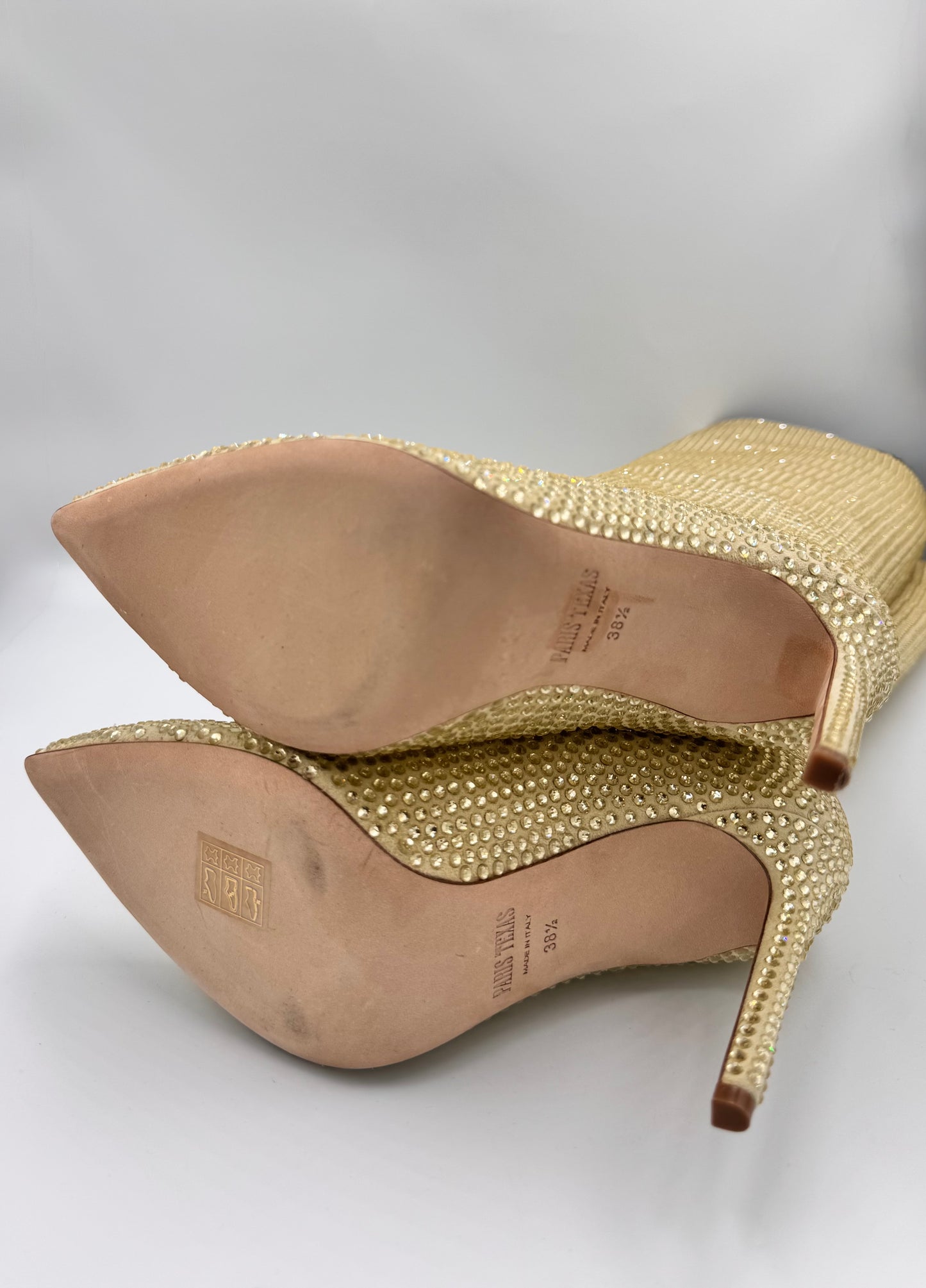 PARIS TEXAS Gold Rhinestone Boots Size 38.5