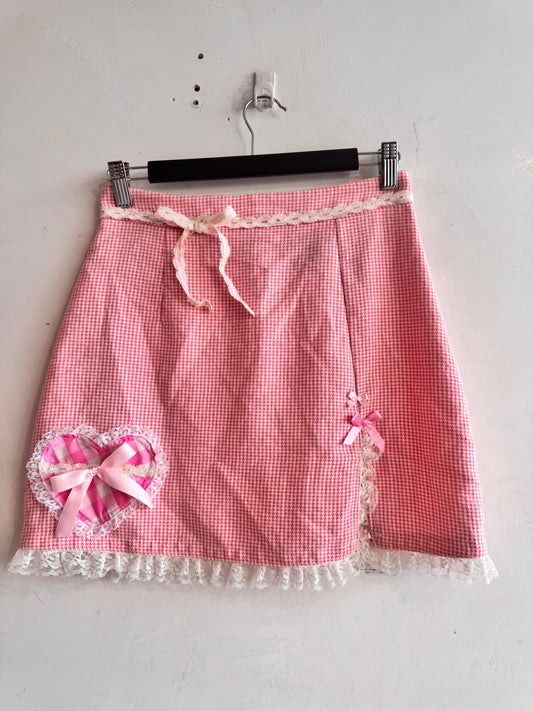 Upcycled pink houndstooth Skirt -size 8