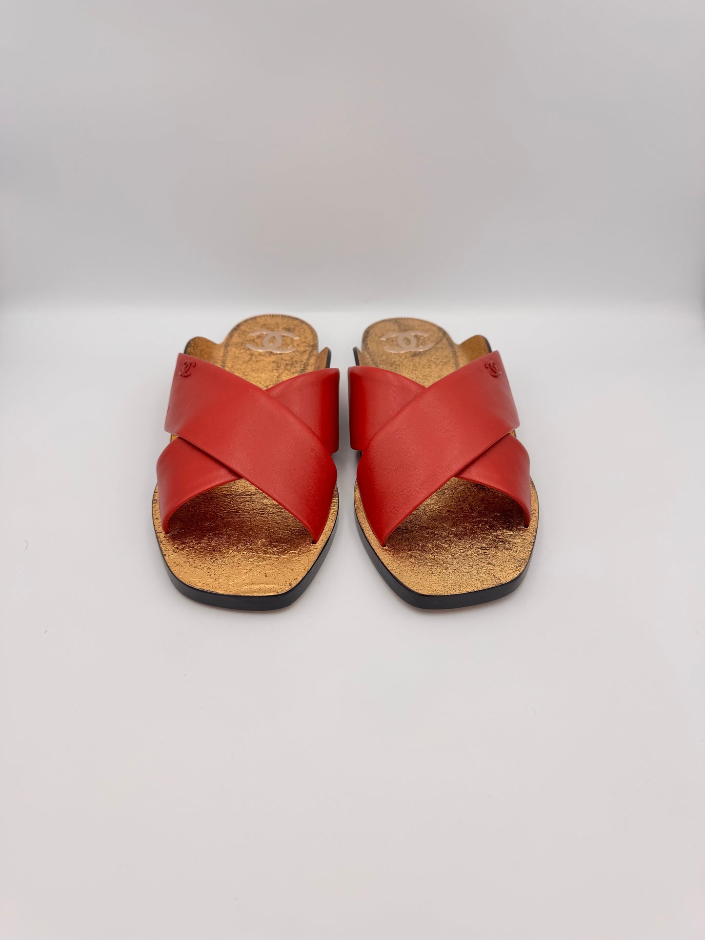 Chanel Red Lambskin Leather Mules Size 41C