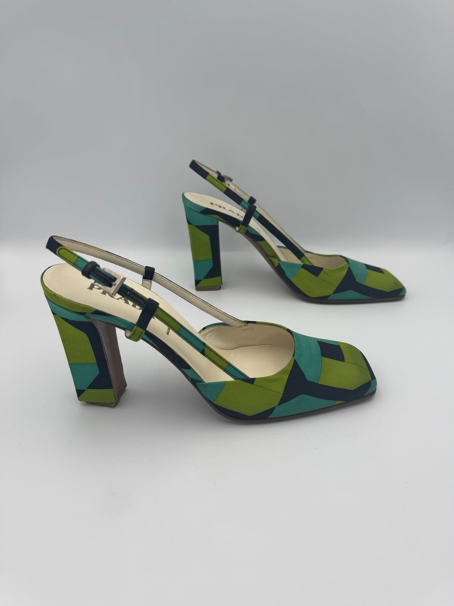 PRADA size 36.5 Satin Geometric Heels