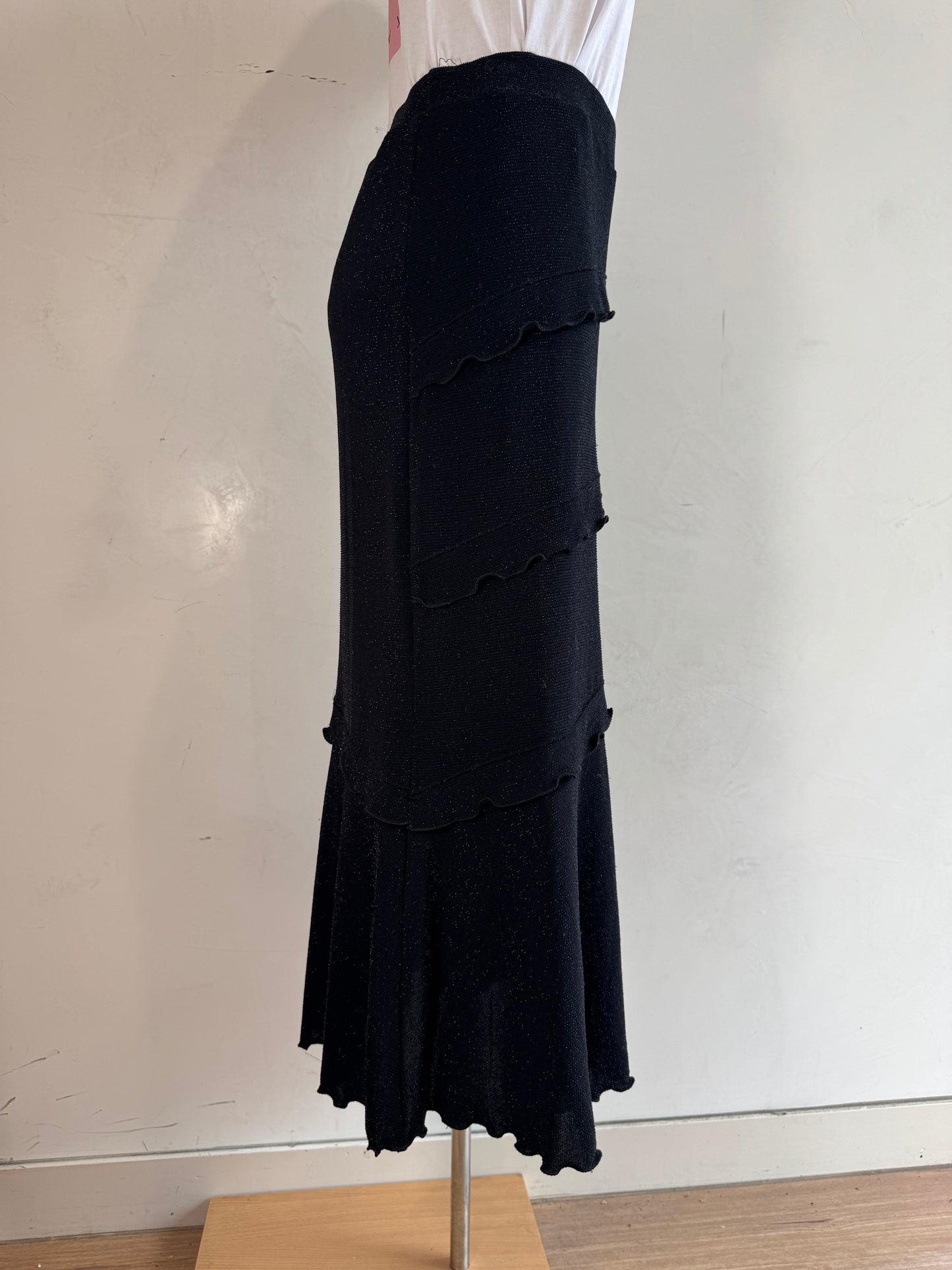 Sparkle Black Long Ruffle Skirt - size M