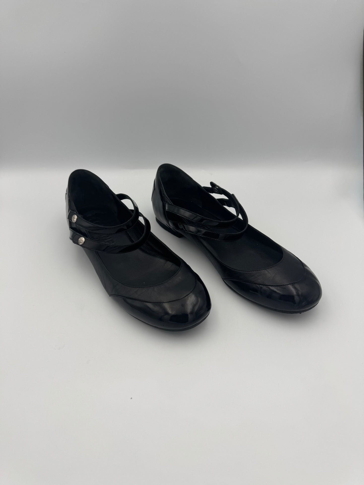 Chanel Mary Jane Black Leather Flats Size 38