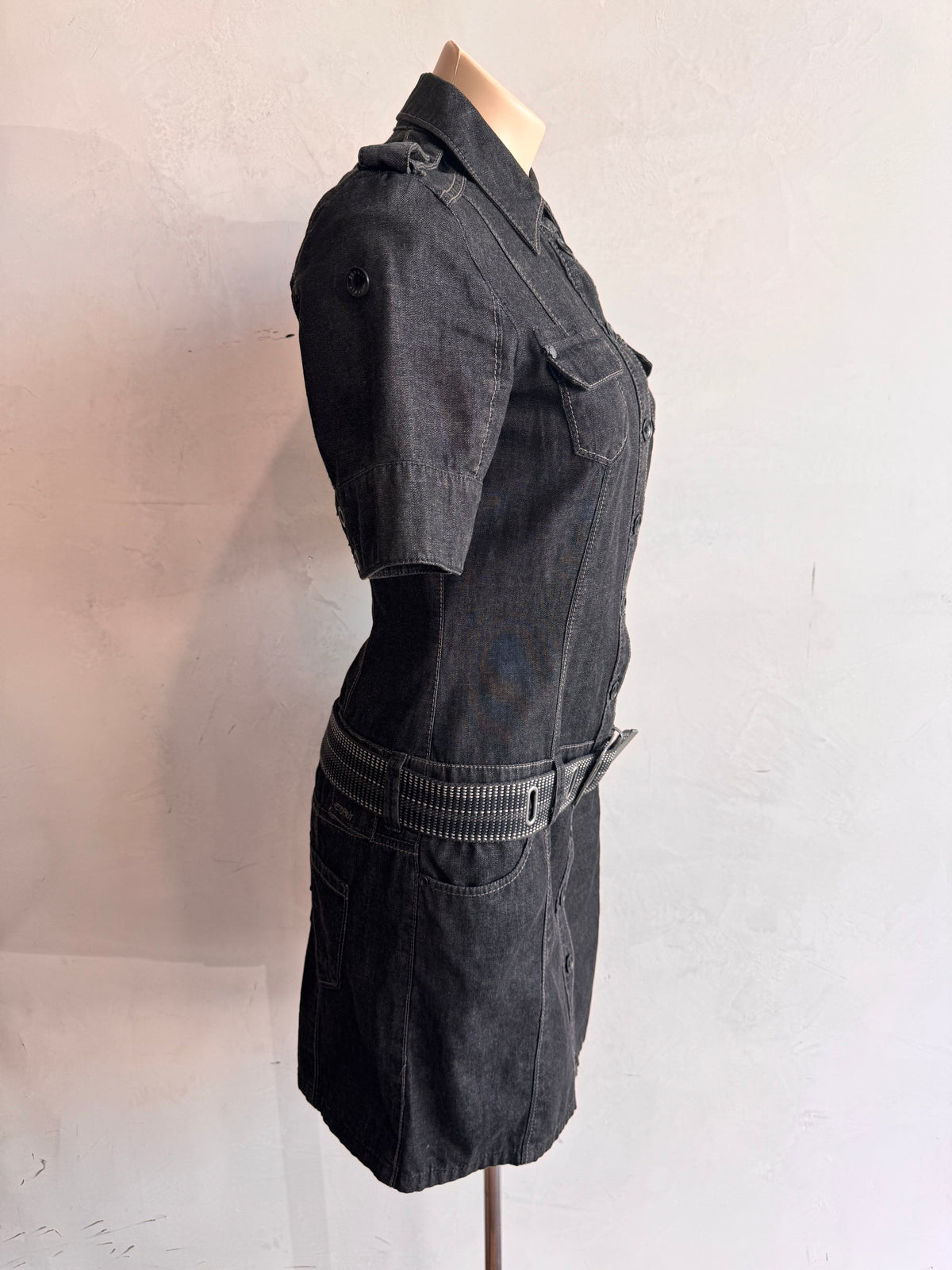 Vintage Esprit Black Denim Dress with Belt - size 8