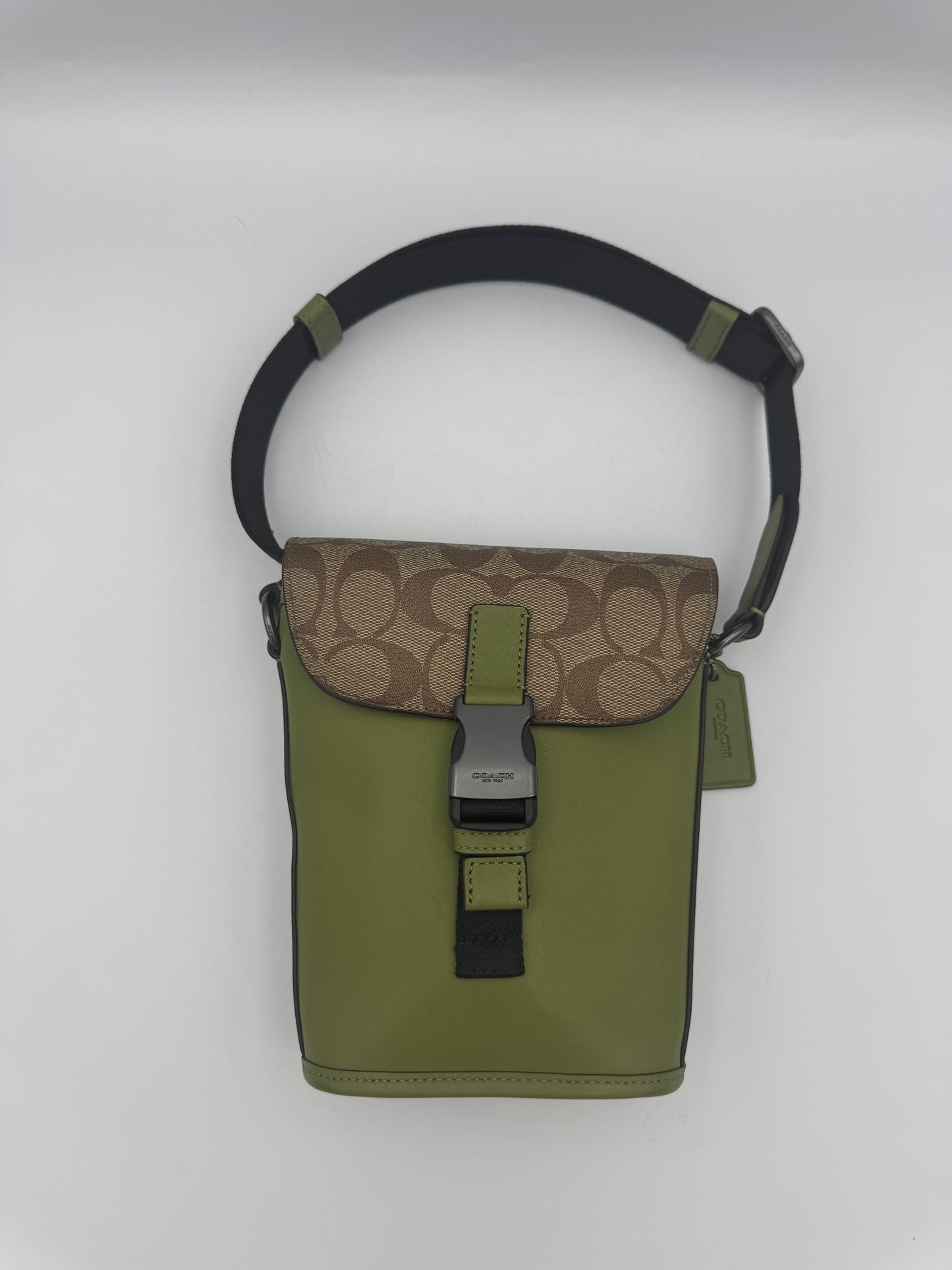 Coach Men's Track Small Flap Crossbody Signature Khaki Olive Green CC027