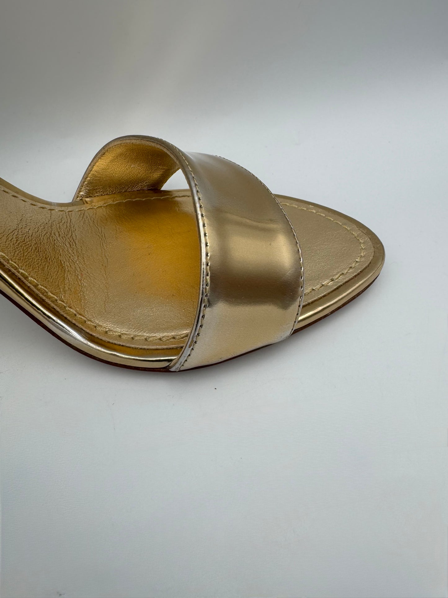 LOUIS VUITTON Gold Strappy Heels 38.5