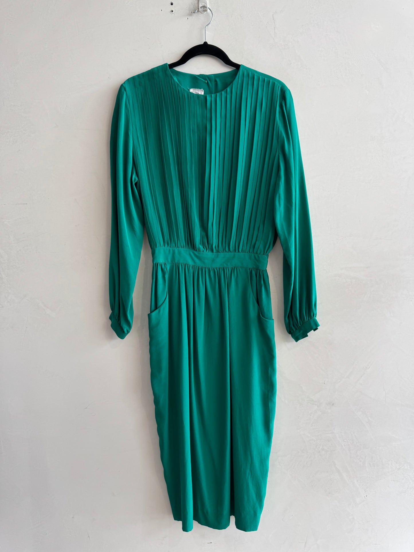 Vintage Emerald green silk midi dress - size S