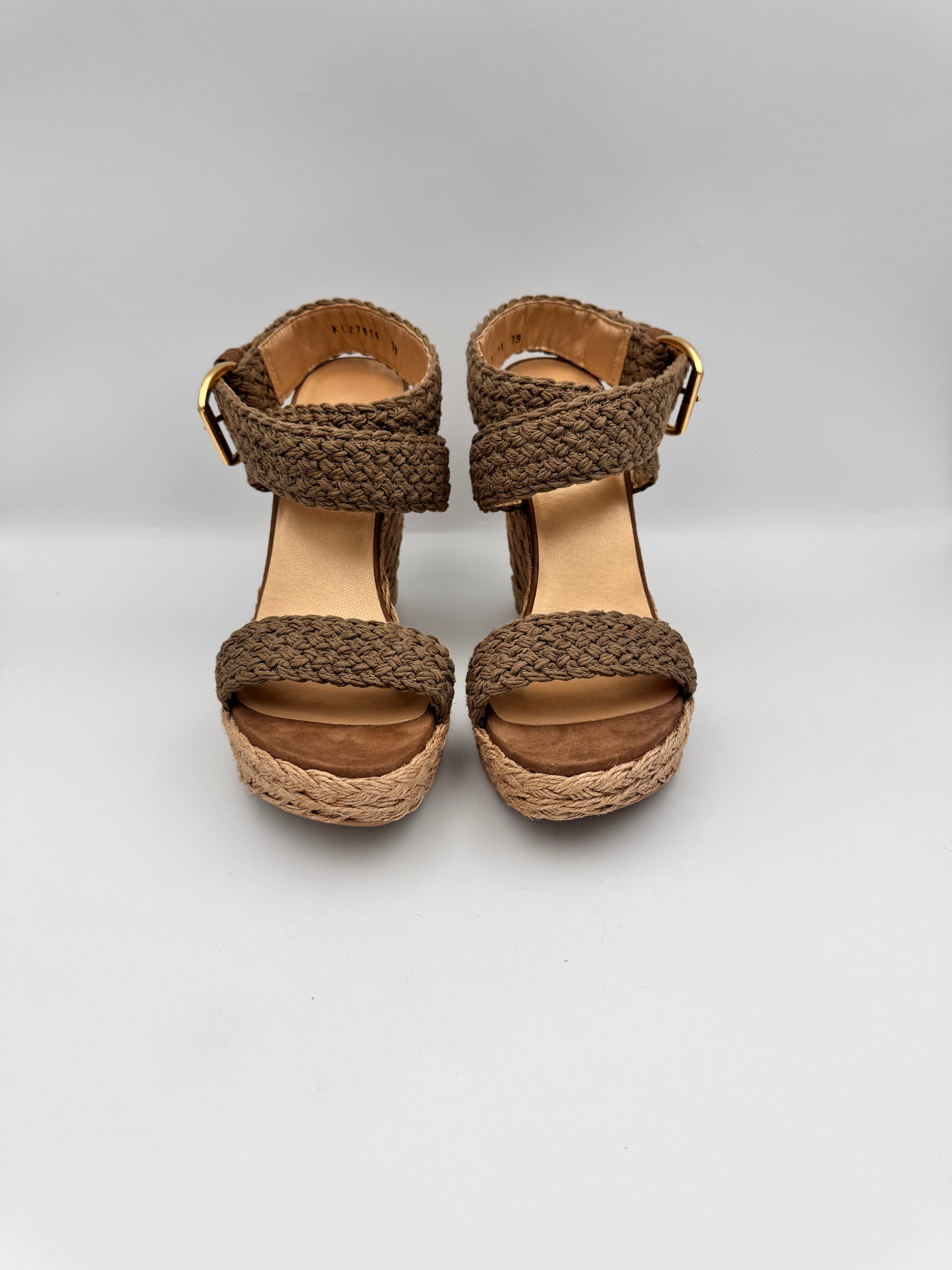 STUART WEITZMAN Woven Khaki Wedge Espadrilles Size 39