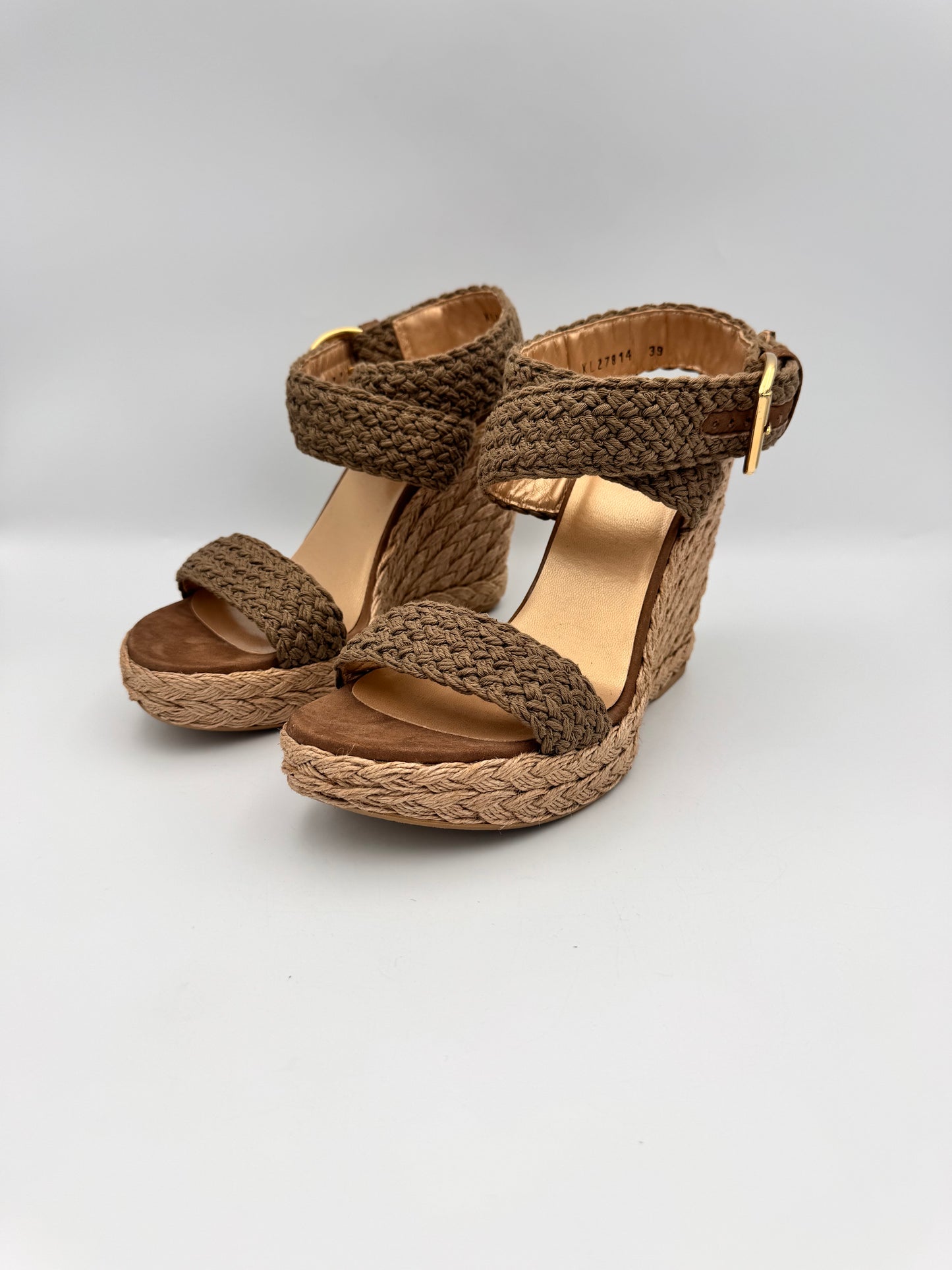 STUART WEITZMAN Woven Khaki Wedge Espadrilles Size 39