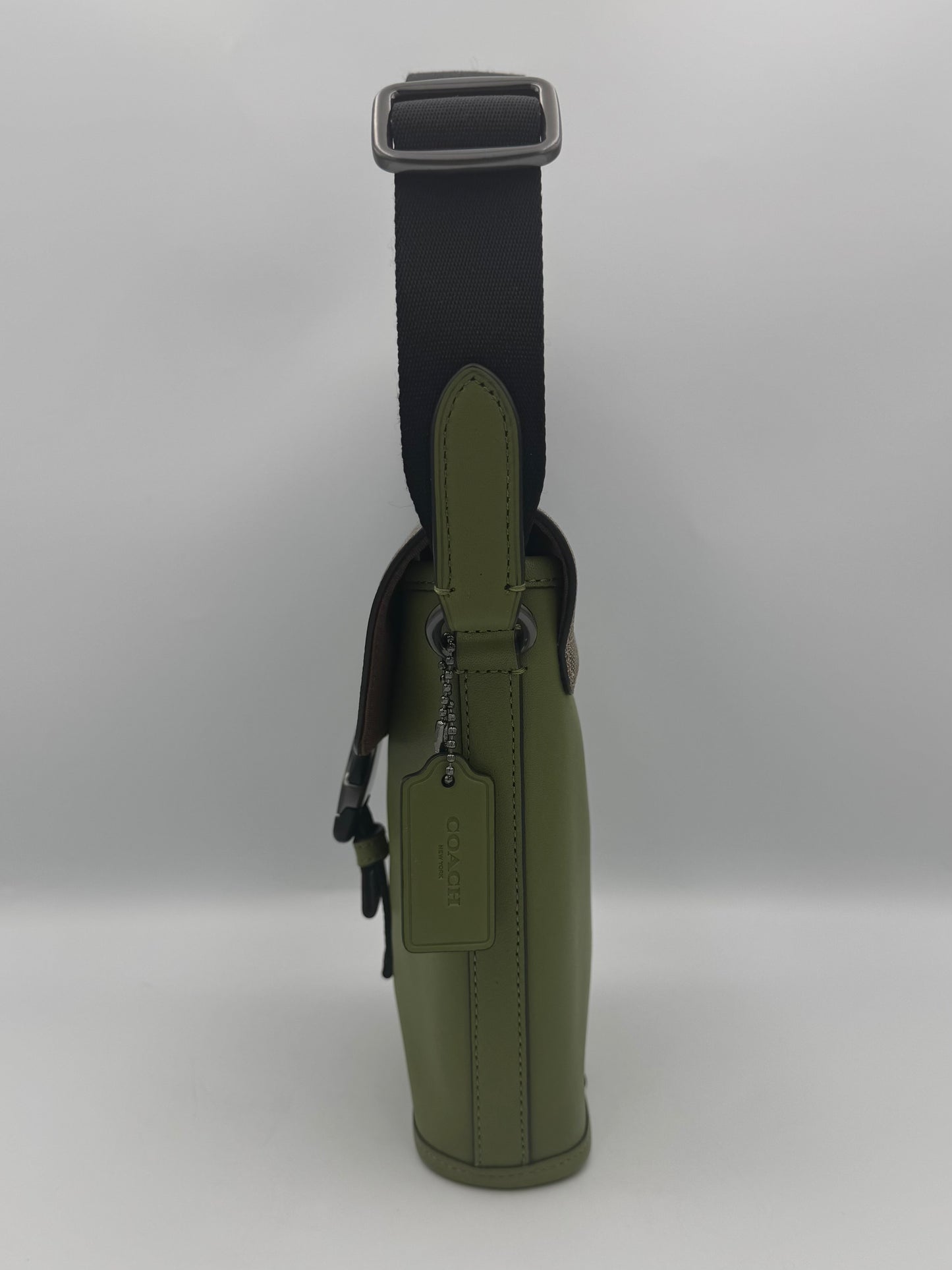 Coach Men's Track Small Flap Crossbody Signature Khaki Olive Green CC027