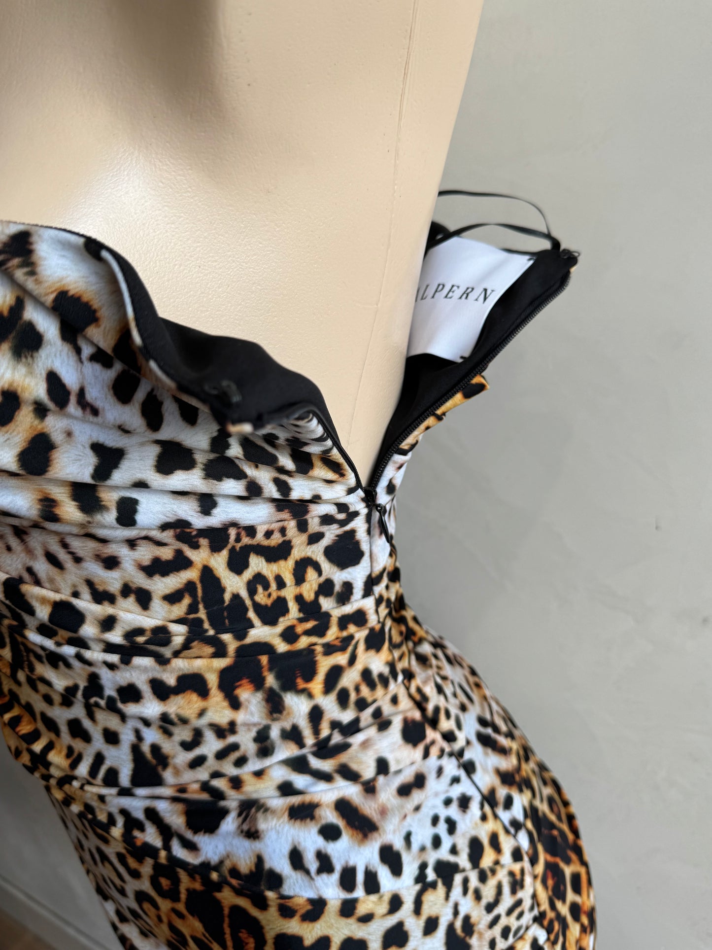 Halpern Leopard Print One Shoulder Dress - size 36