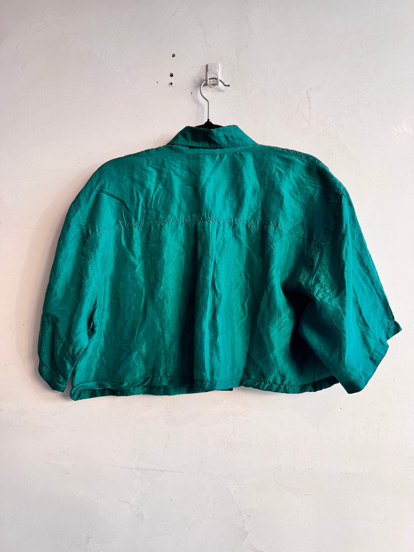 New York News Green Silk cropped Top -size S/M