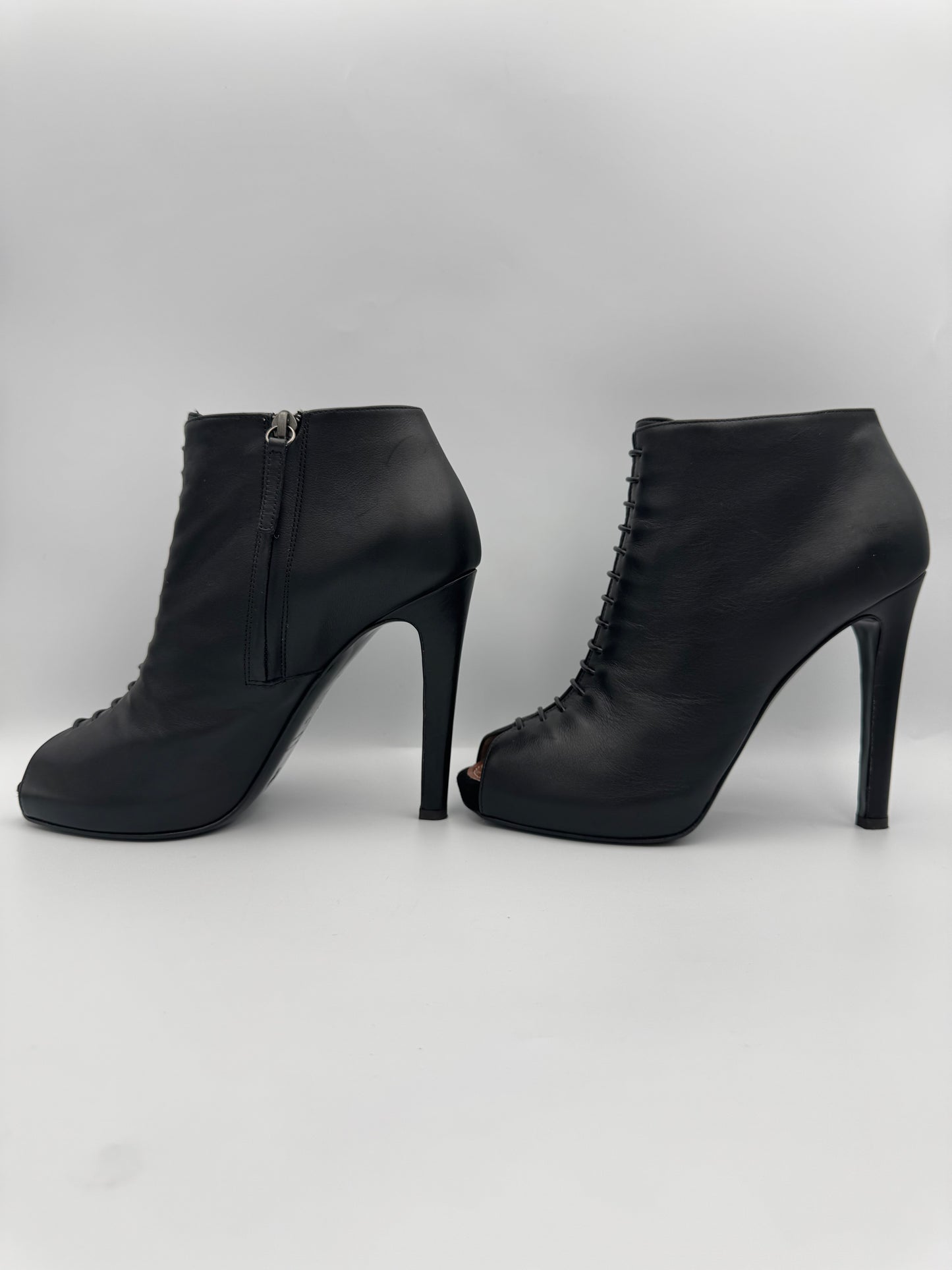 PROENZA SCHOULER Black Leather Open Toe Boots Size 39
