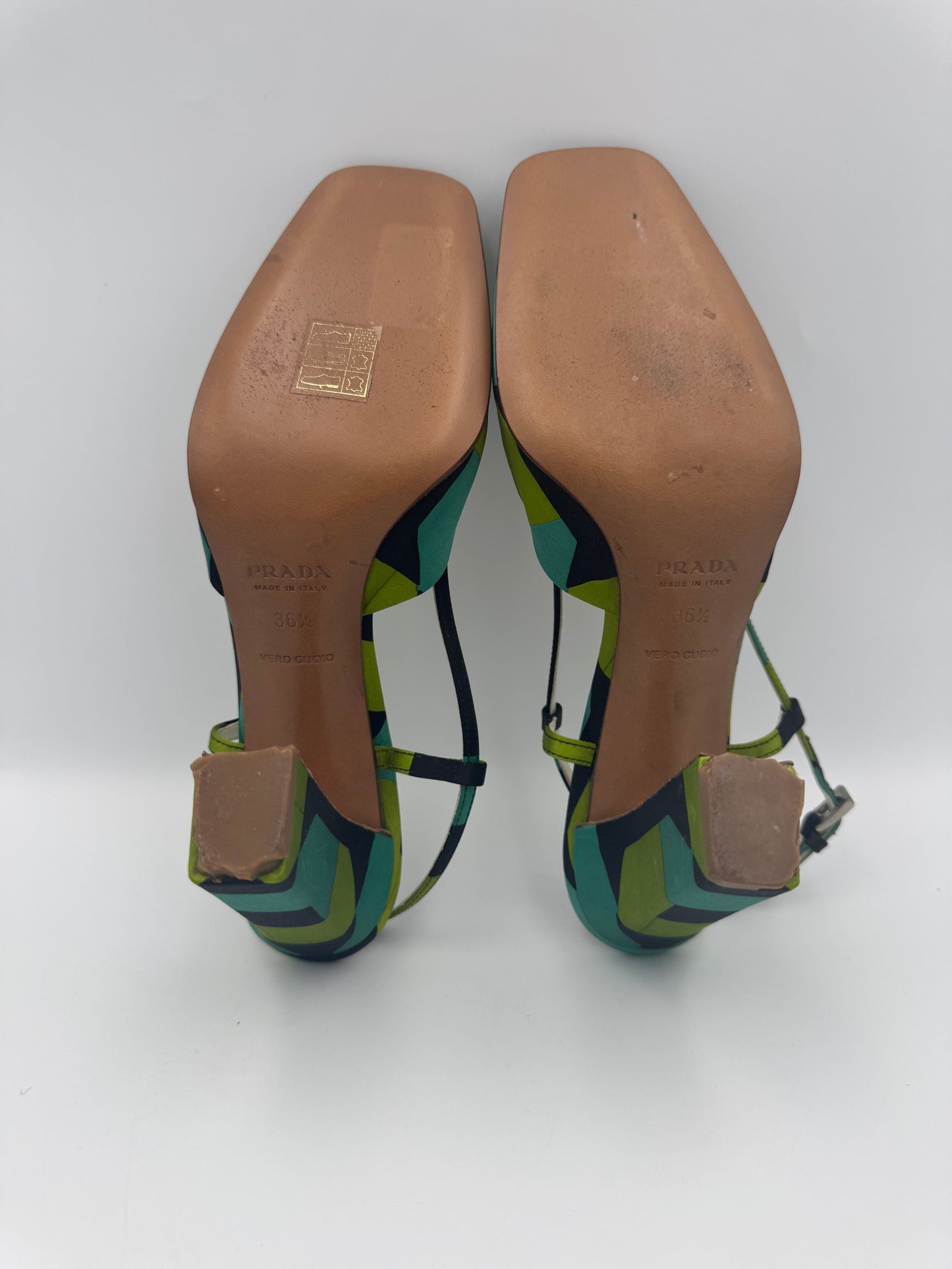 PRADA size 36.5 Satin Geometric Heels