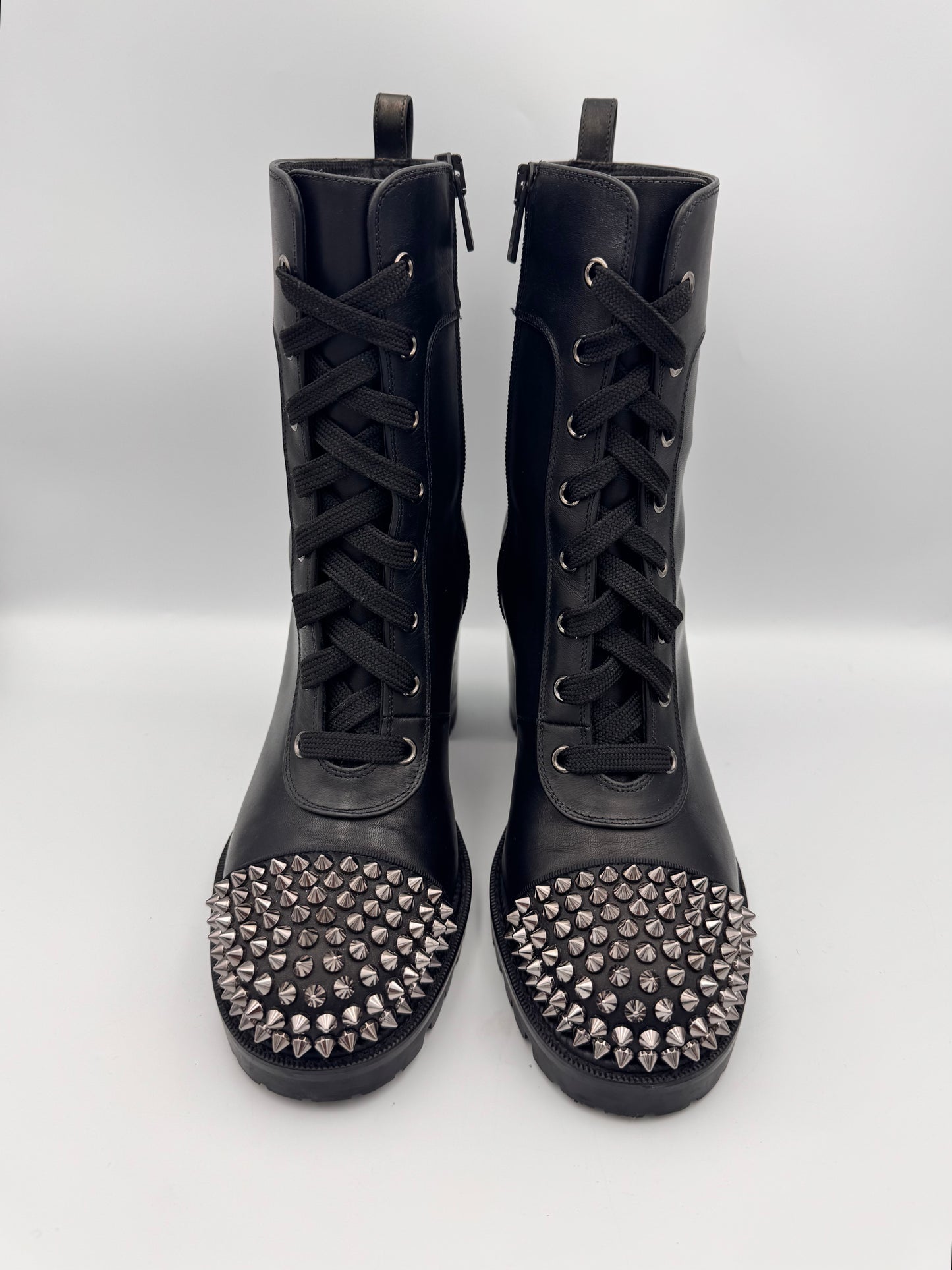 CHRISTIAN LOUBOUTIN Black LaceUp Boots Spikes Size 38.5